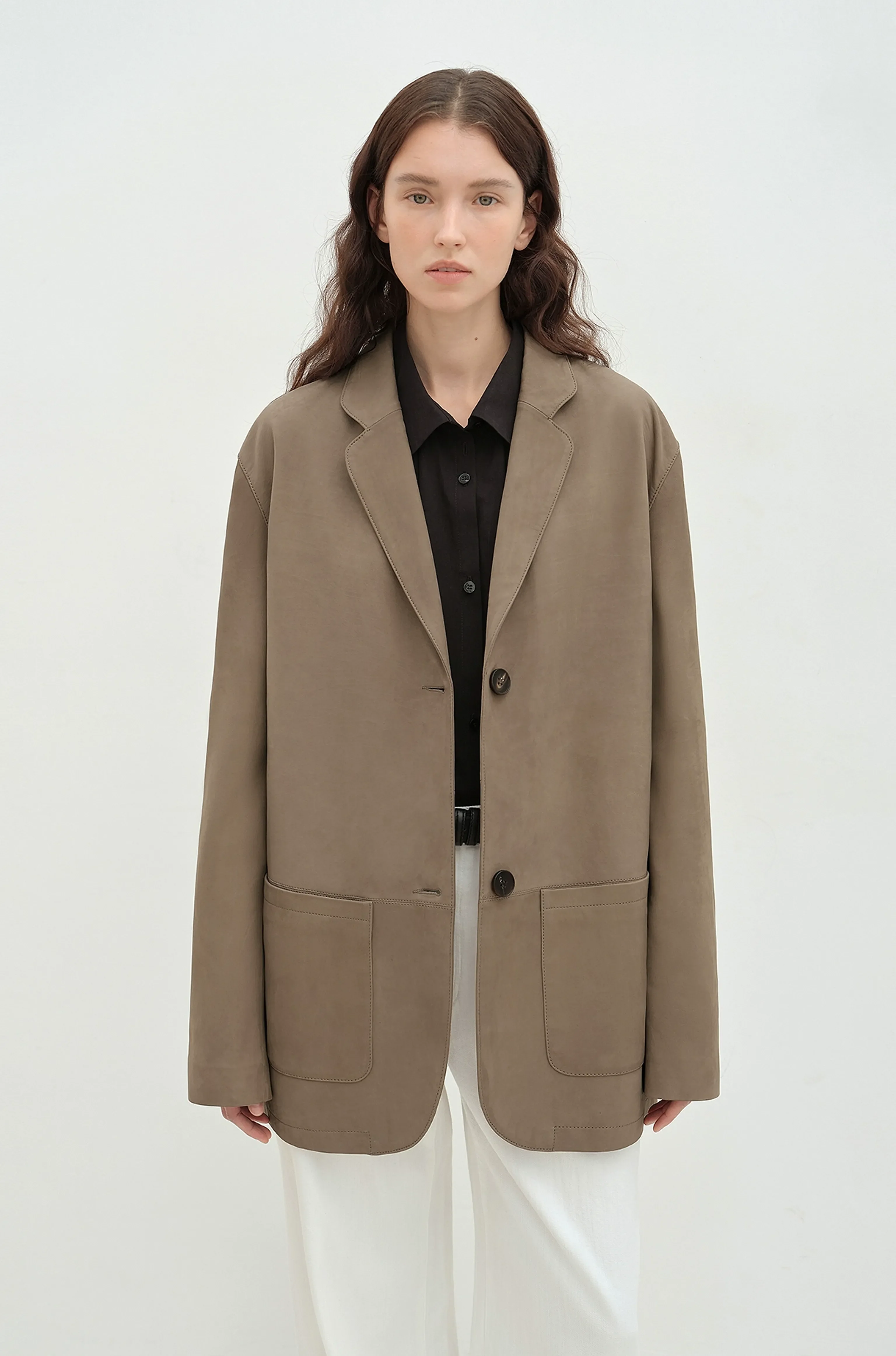 Oversized Suede Lambskin Blazer - Image 3