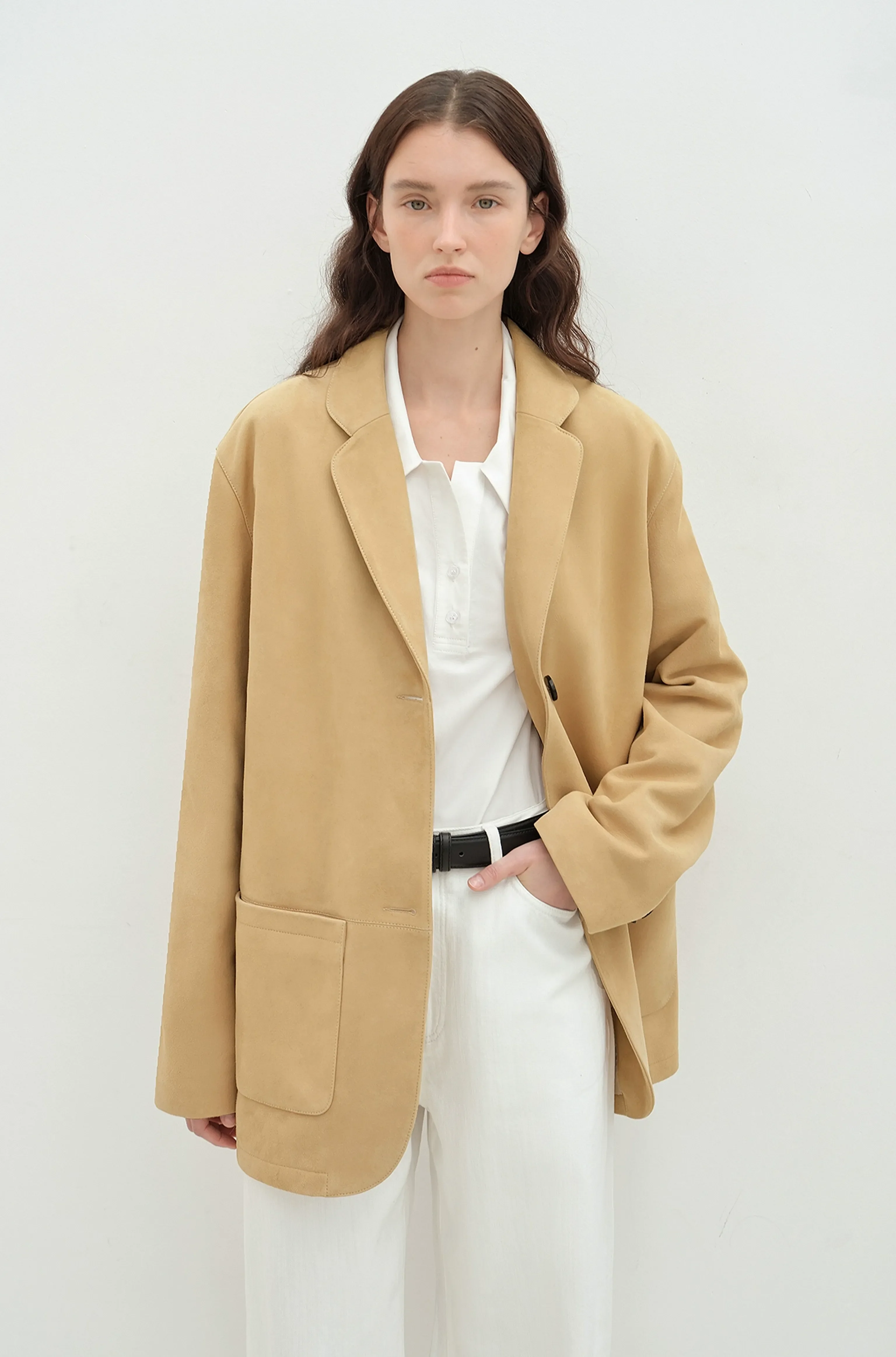 Oversized Suede Lambskin Blazer - Image 4