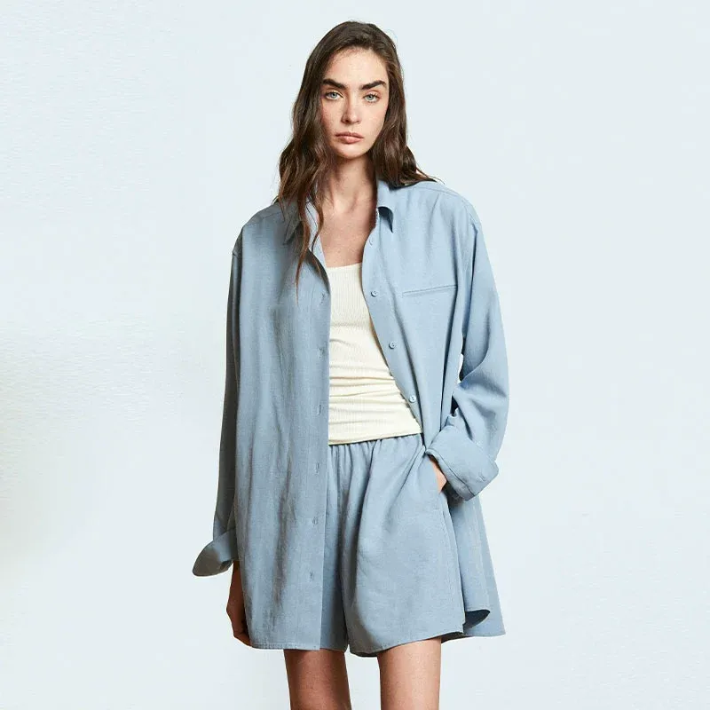 Oversized Tencel-Linen Shirt & Shorts Set - Image 4