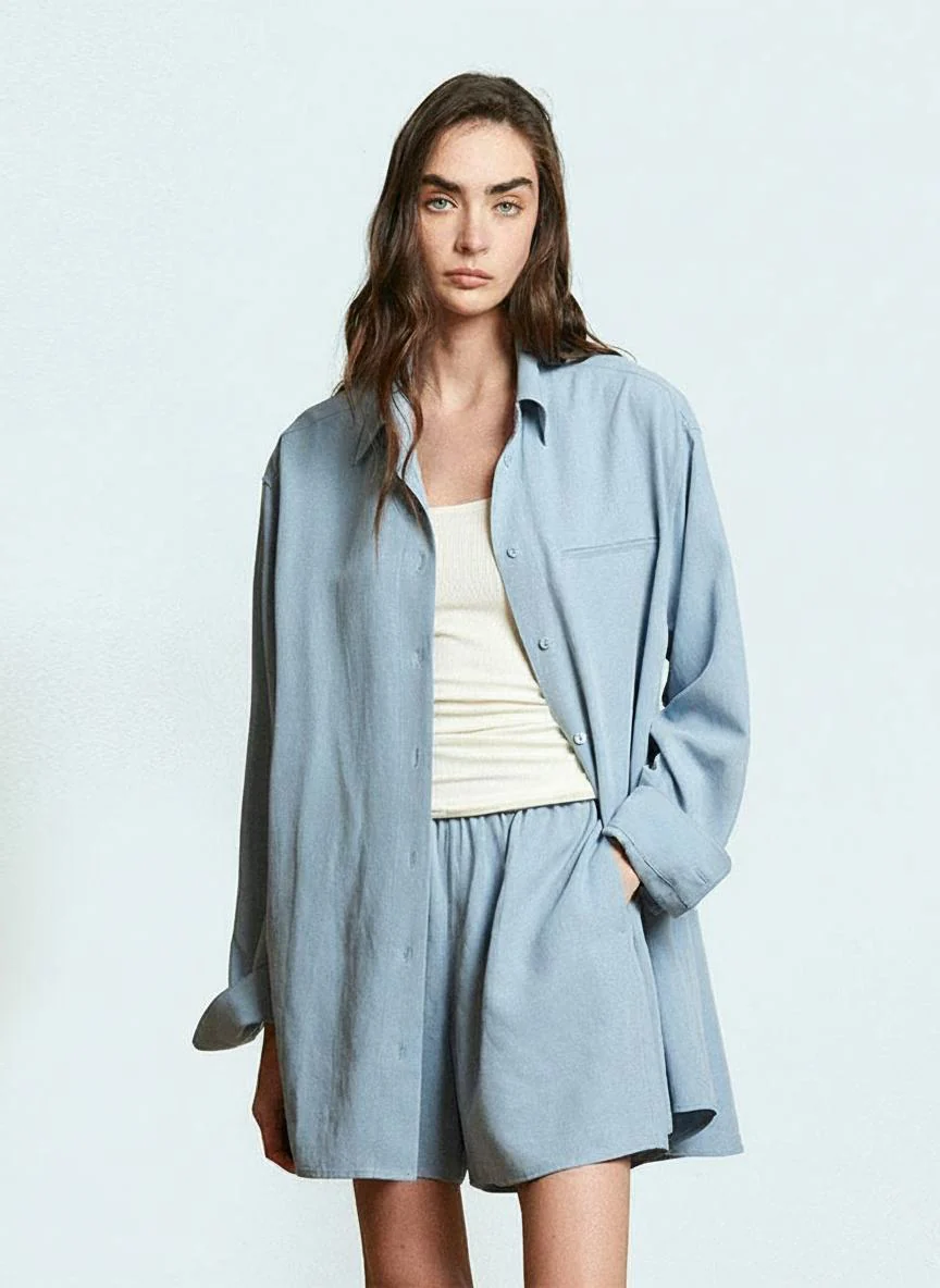 Oversized Tencel-Linen Shirt & Shorts Set - Image 5
