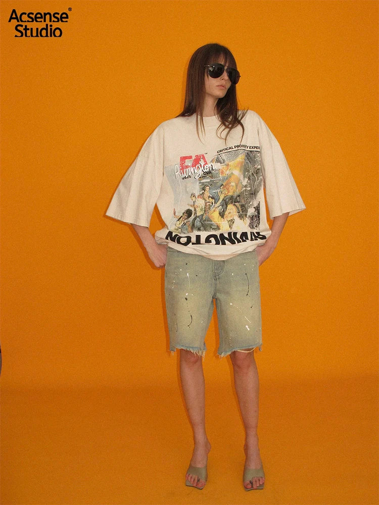 Paint-Splatter Distressed Denim Bermuda Shorts - Image 4