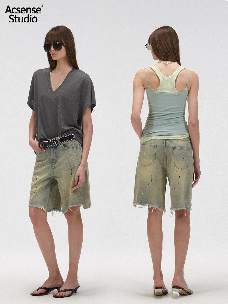 Paint-Splatter Distressed Denim Bermuda Shorts - Image 5