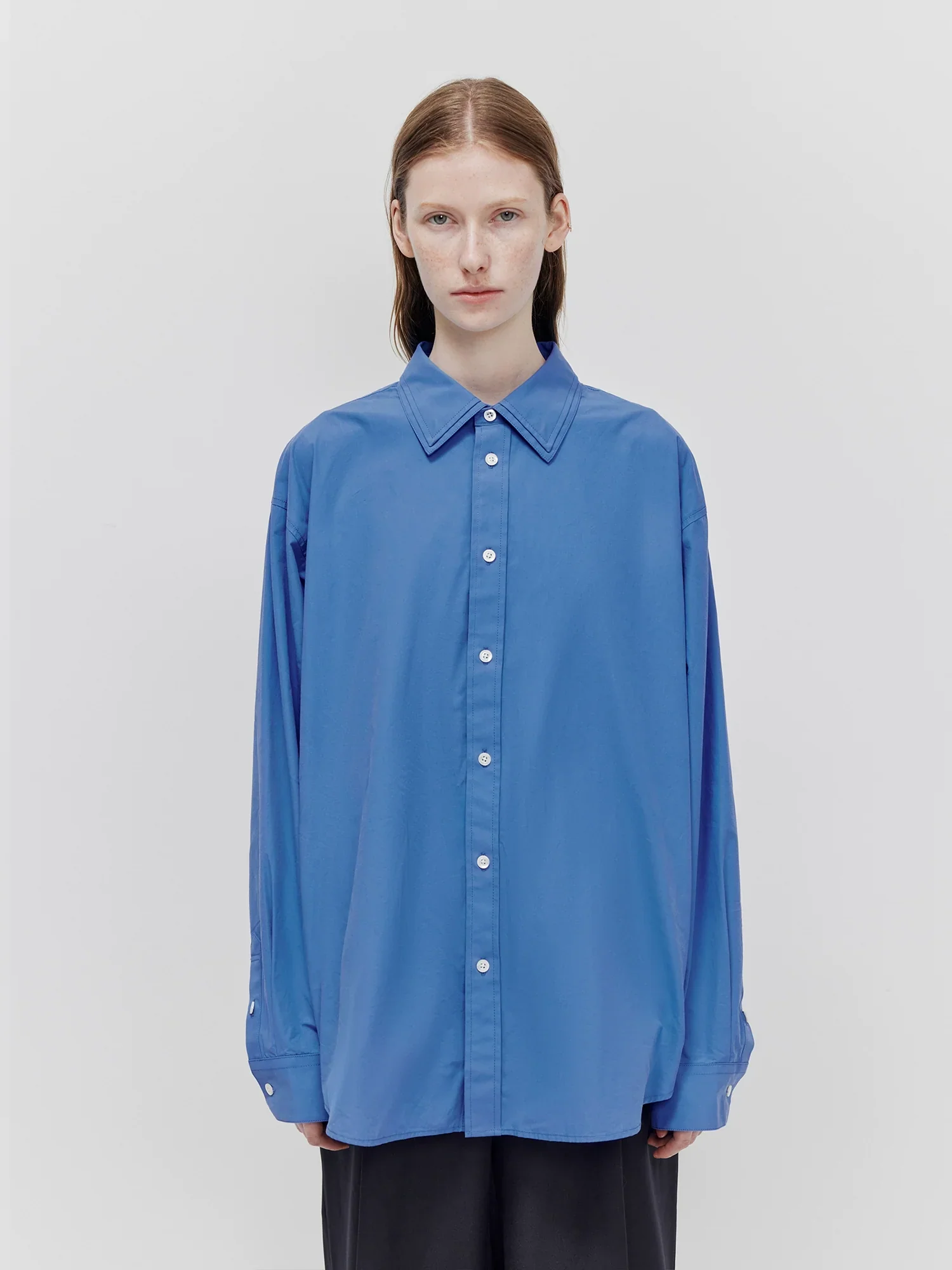 Paper-Textured Cotton Layered Collar Shirt - Image 6