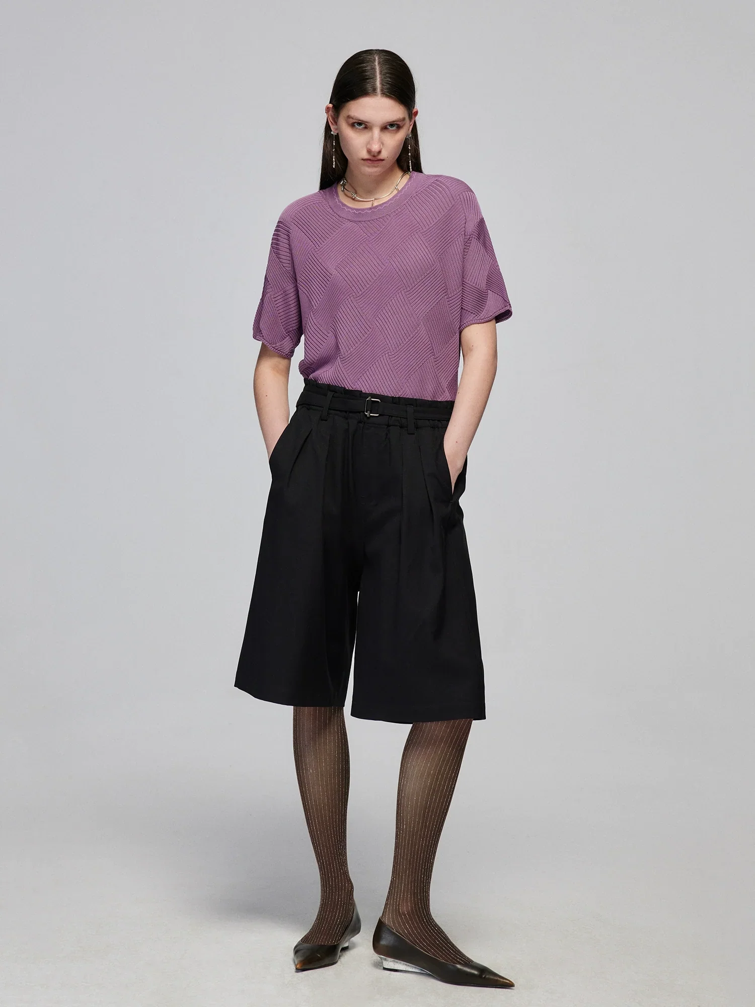 Paperbag-Waist Pleated Bermuda Shorts - Image 3