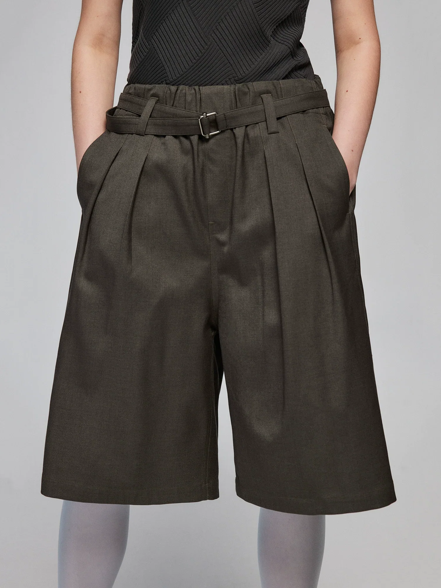 Paperbag-Waist Pleated Bermuda Shorts - Image 4