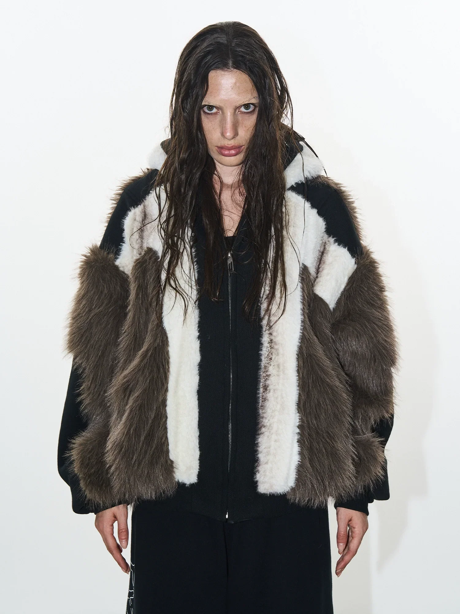 Patchwork Hooded Fur Vest