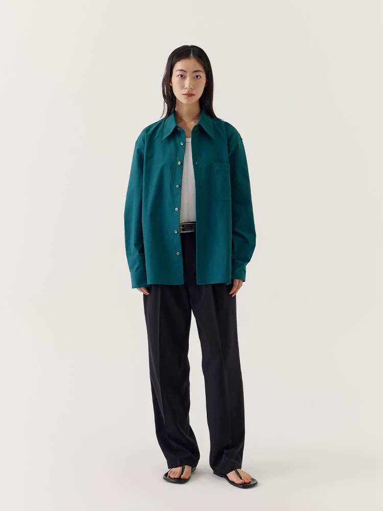 Peacock Green Micro-Crinkle Button-Up Shirt - Image 2