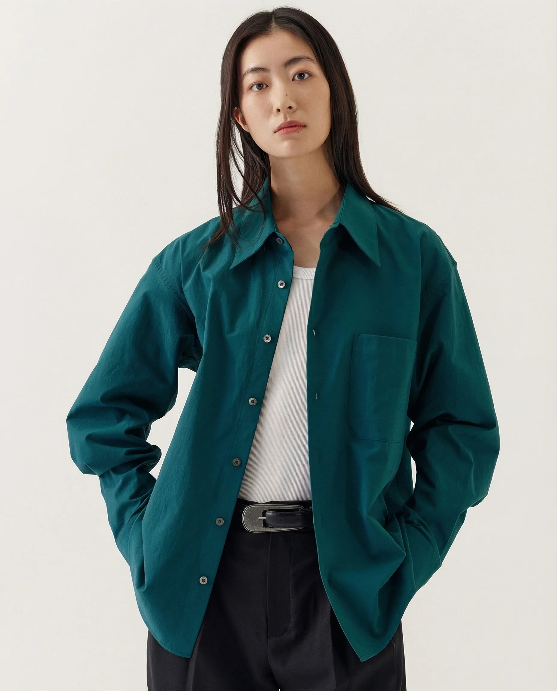Peacock Green Micro-Crinkle Button-Up Shirt - Image 5