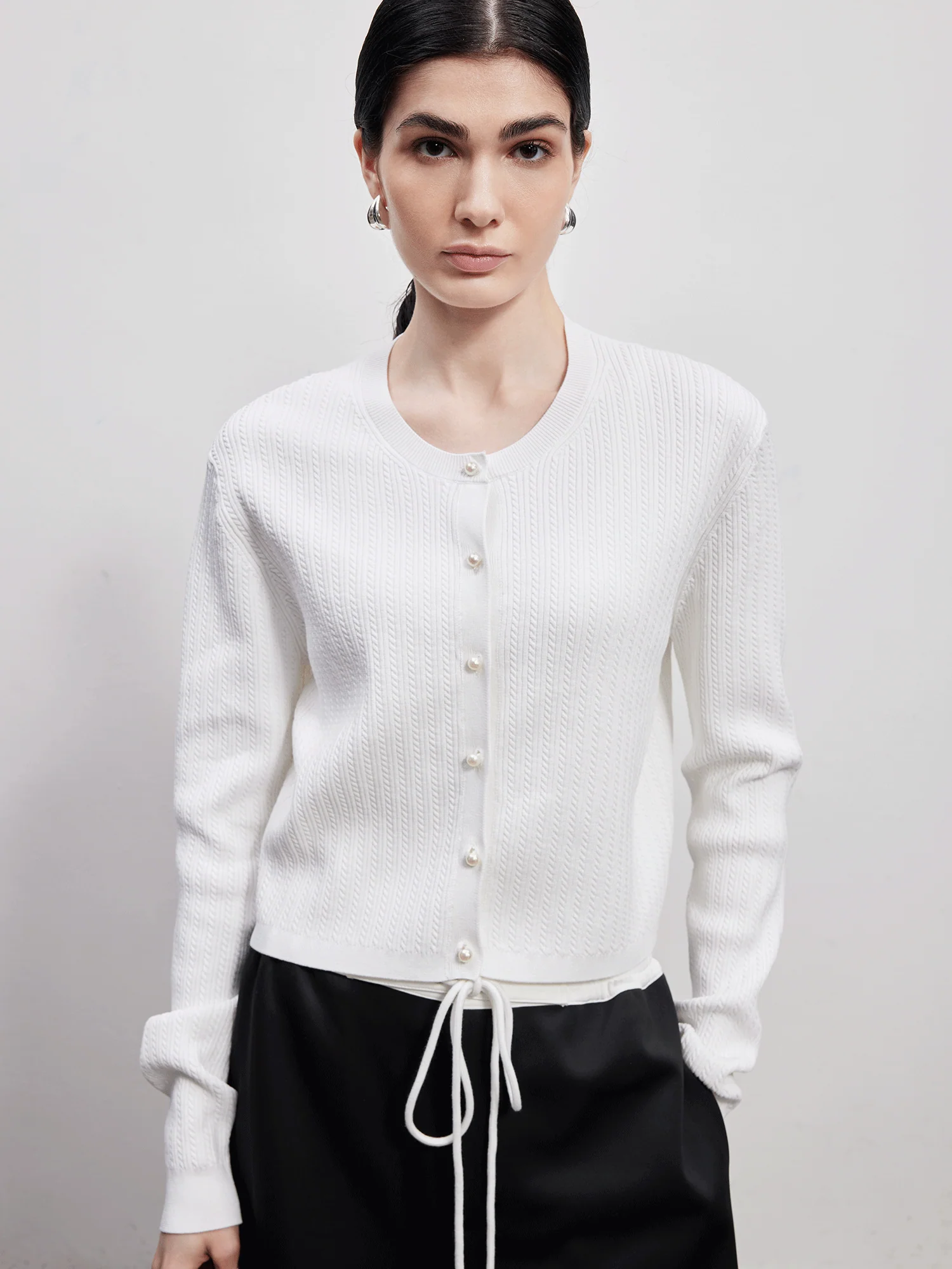 Pearl-Button Cable Cardigan & Vest Set