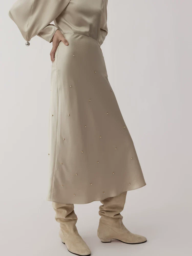 Pearl Satin Midi Skirt - Image 4