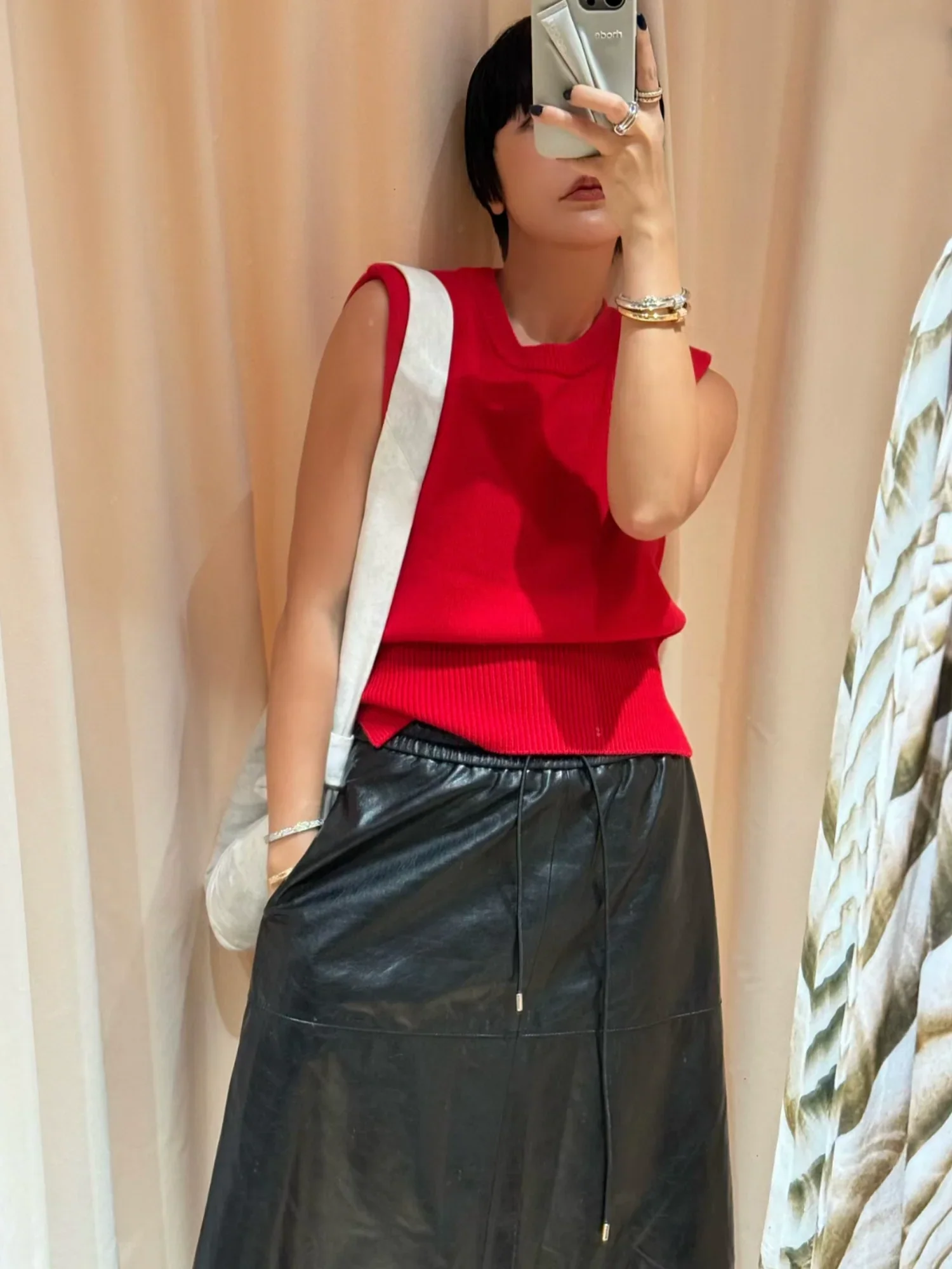 Pearlescent Lambskin Drawstring A-line Maxi Skirt - Image 5