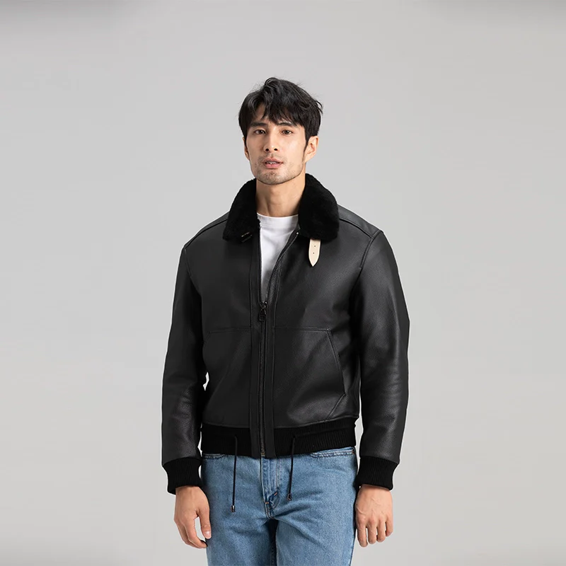 Pebbled Cowhide Bomber Jacket