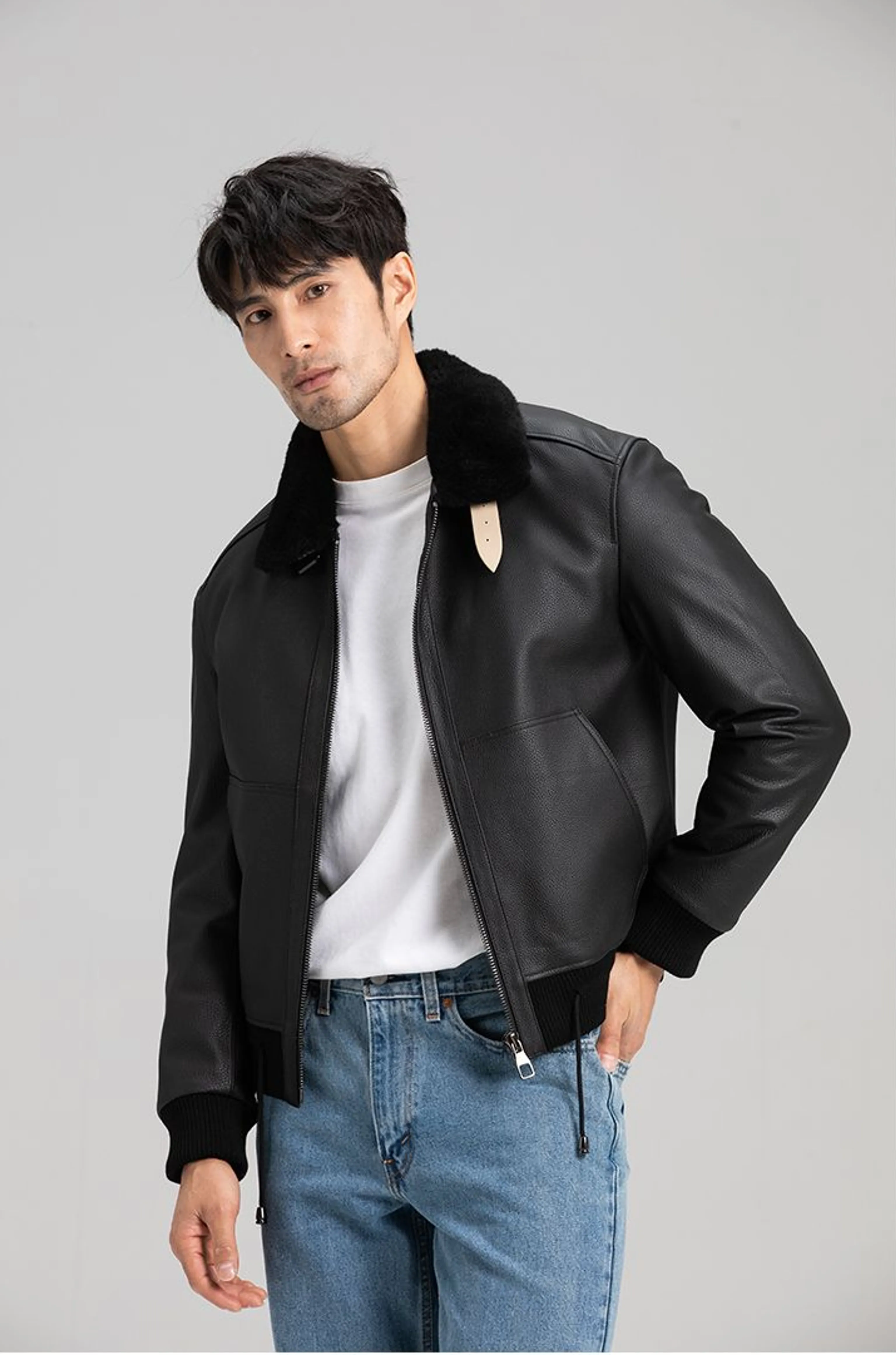 Pebbled Cowhide Bomber Jacket - Image 5