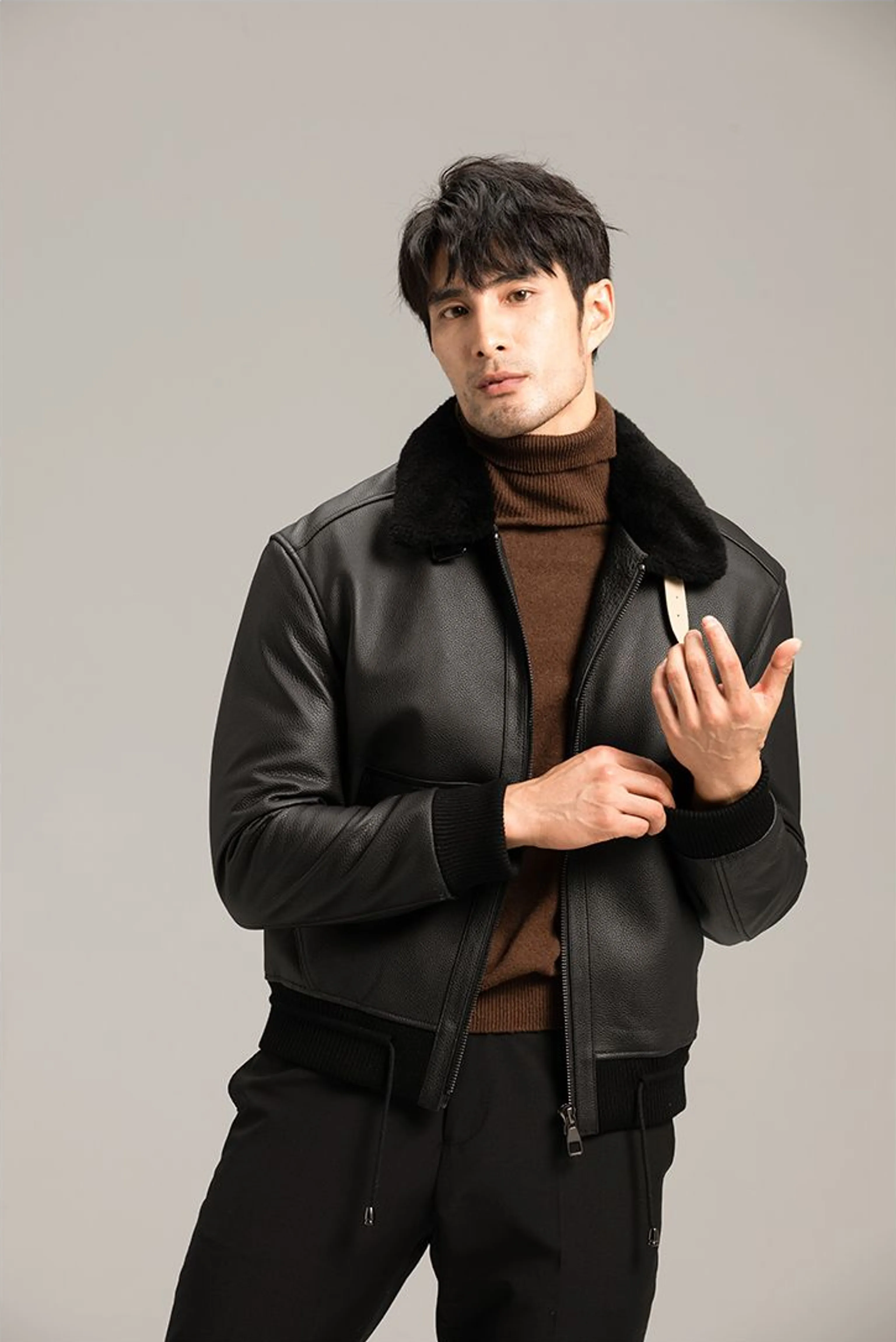 Pebbled Cowhide Bomber Jacket - Image 6