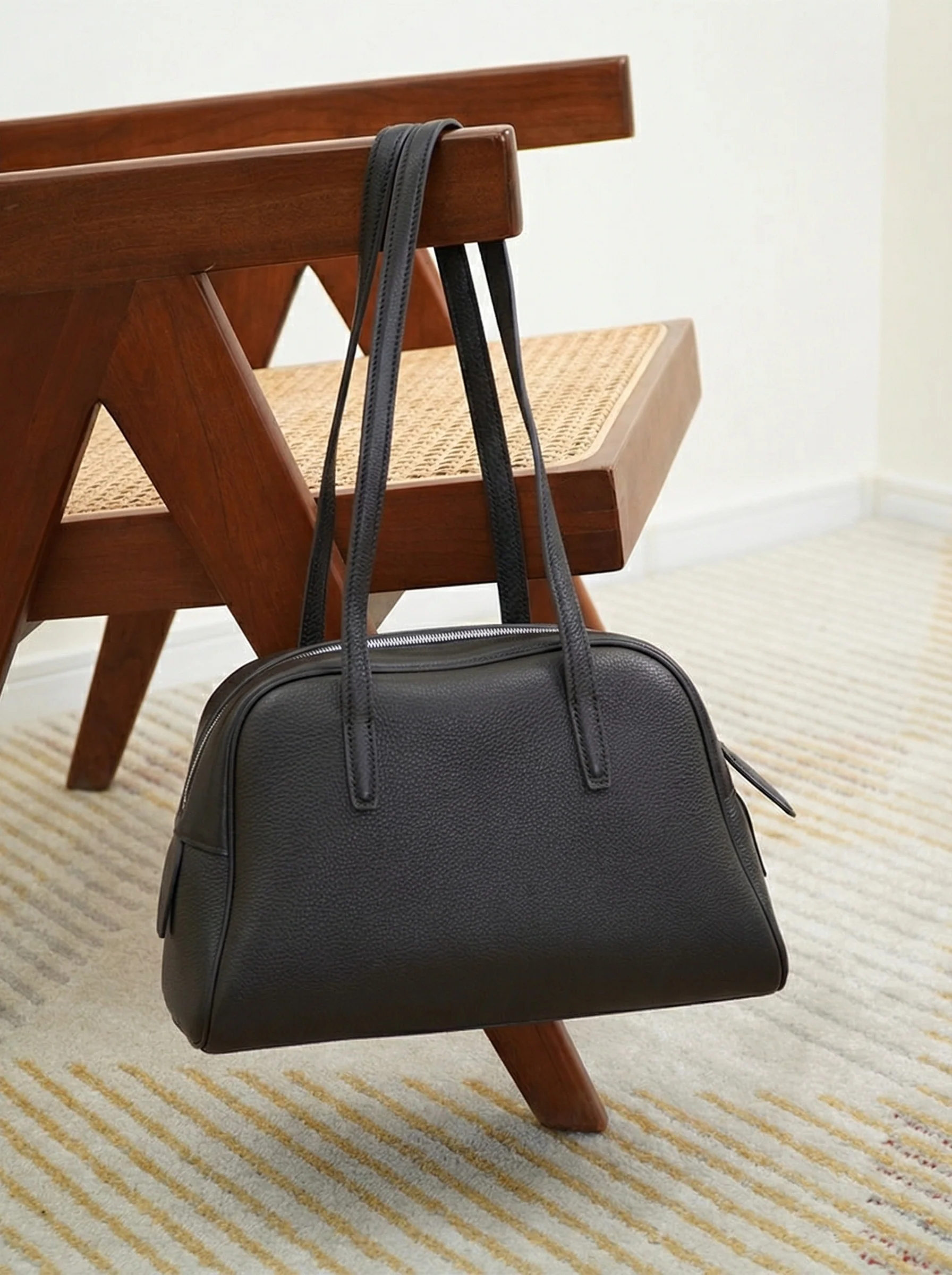 Pebbled Cowhide Bowler Shoulder Bag