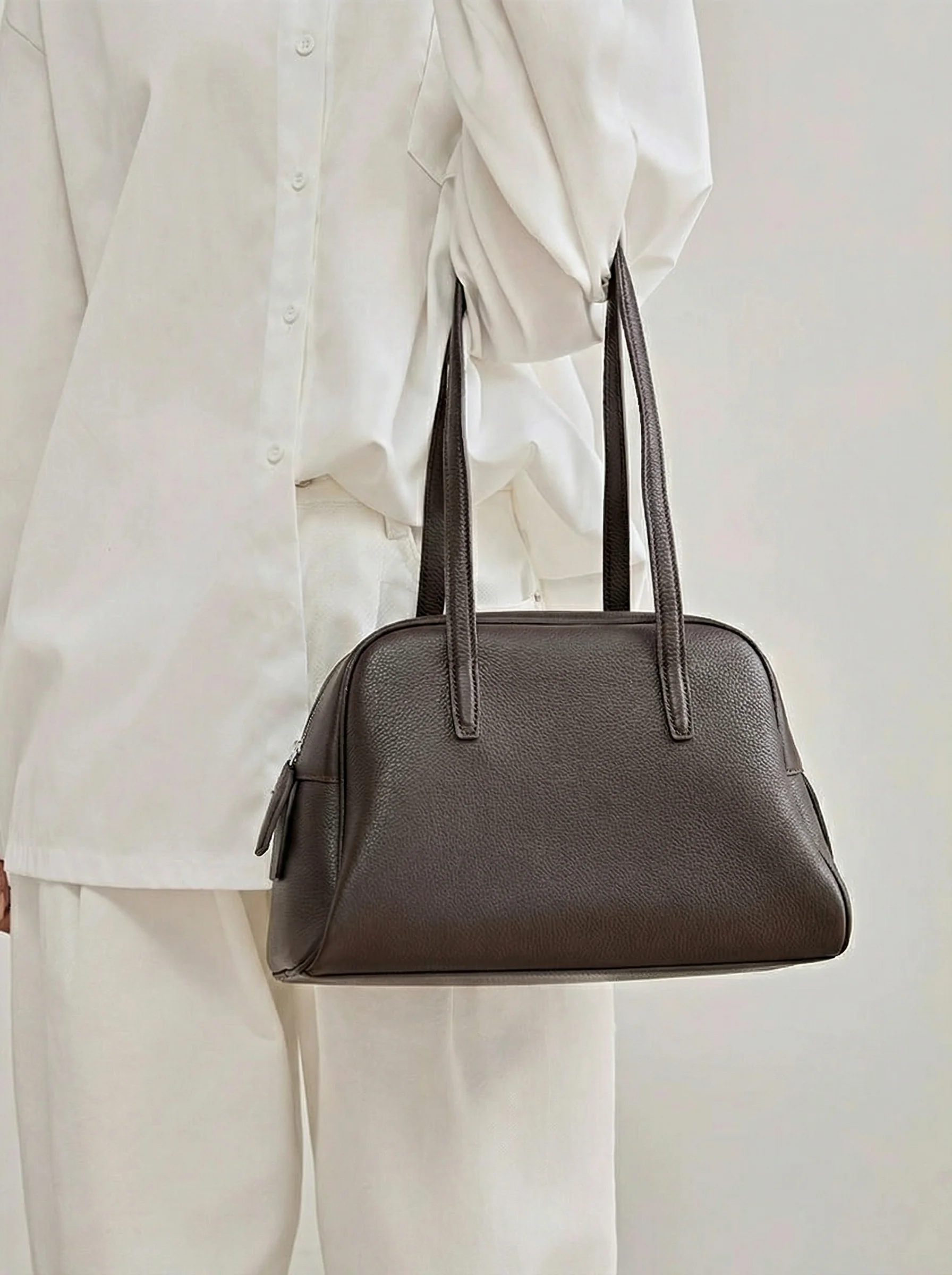 Pebbled Cowhide Bowler Shoulder Bag - Image 6