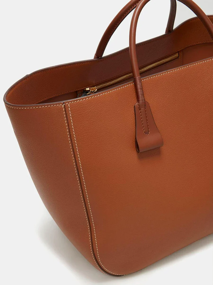 Pebbled Leather Trapezoid Tote - Image 5