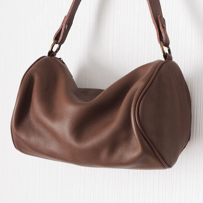 Pebbled Top-Grain Leather Crescent Shoulder Bag - Image 6