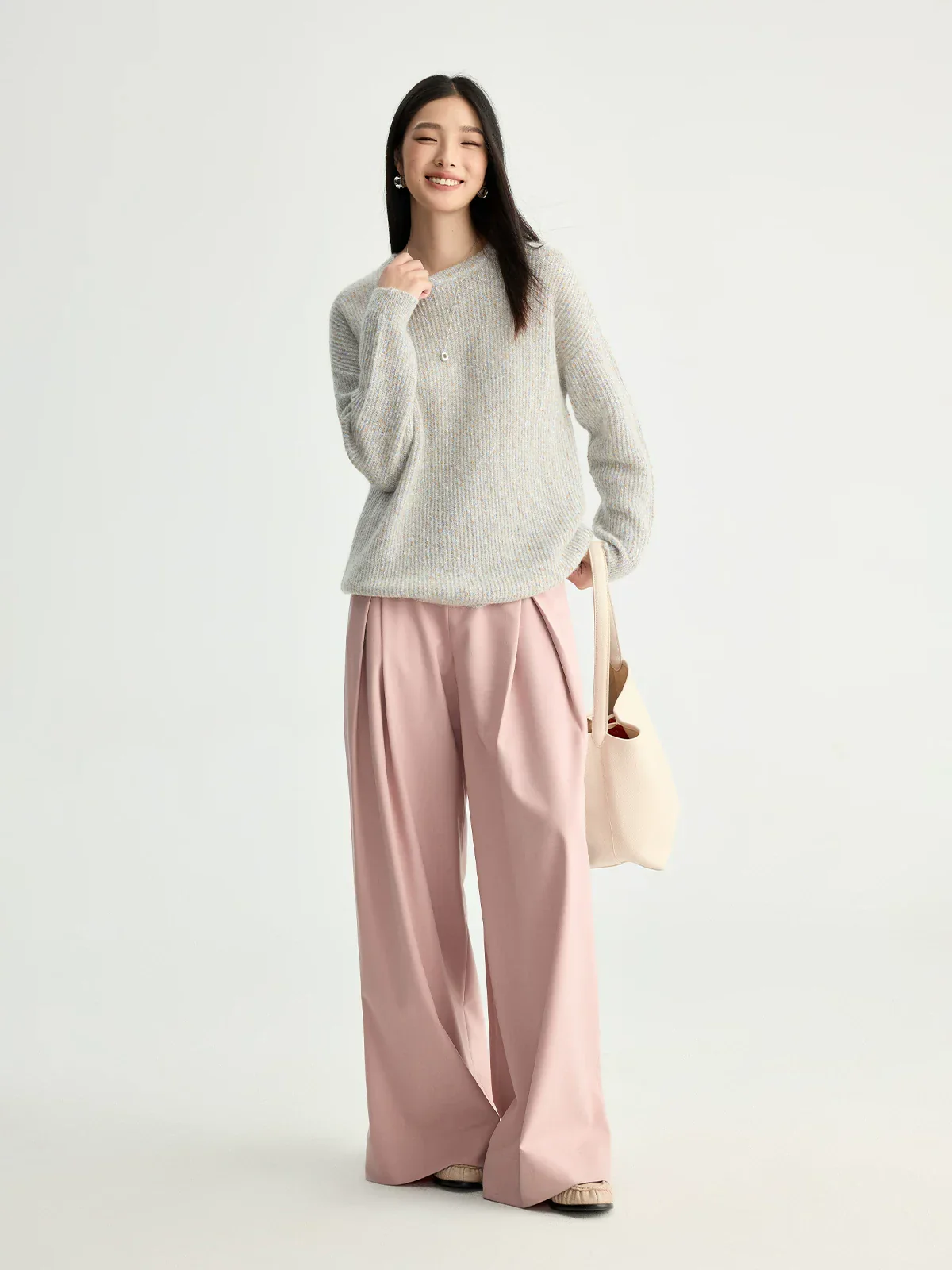 Peony Wool Pleated Wide-Leg Trousers - Image 2