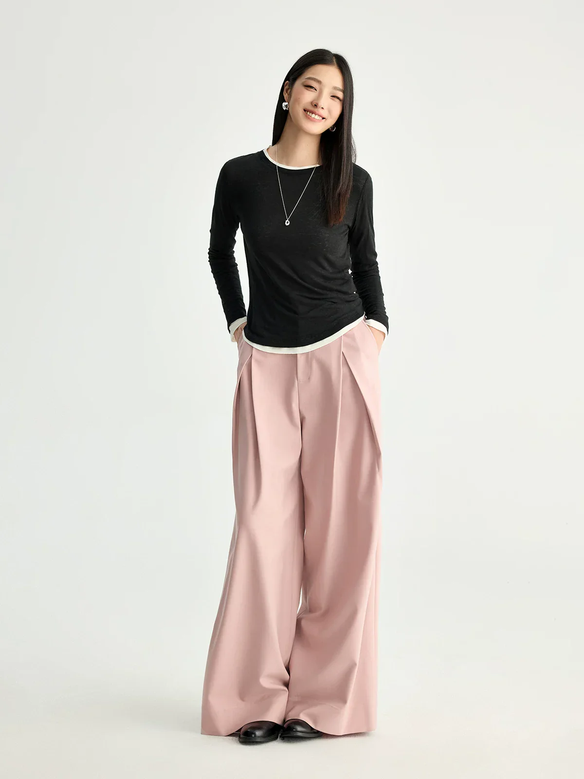 Peony Wool Pleated Wide-Leg Trousers - Image 3