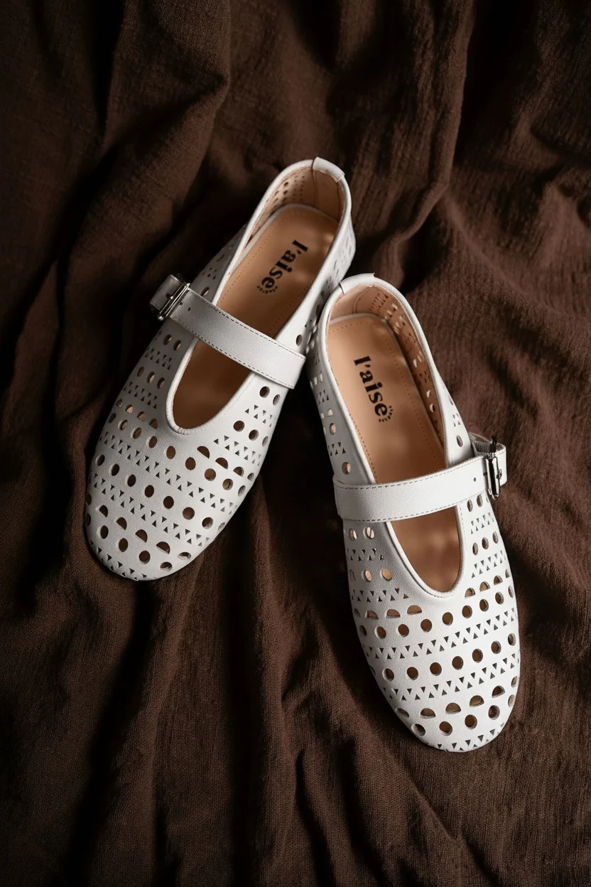 Perforated Calfskin Mary Jane Flats - Image 4