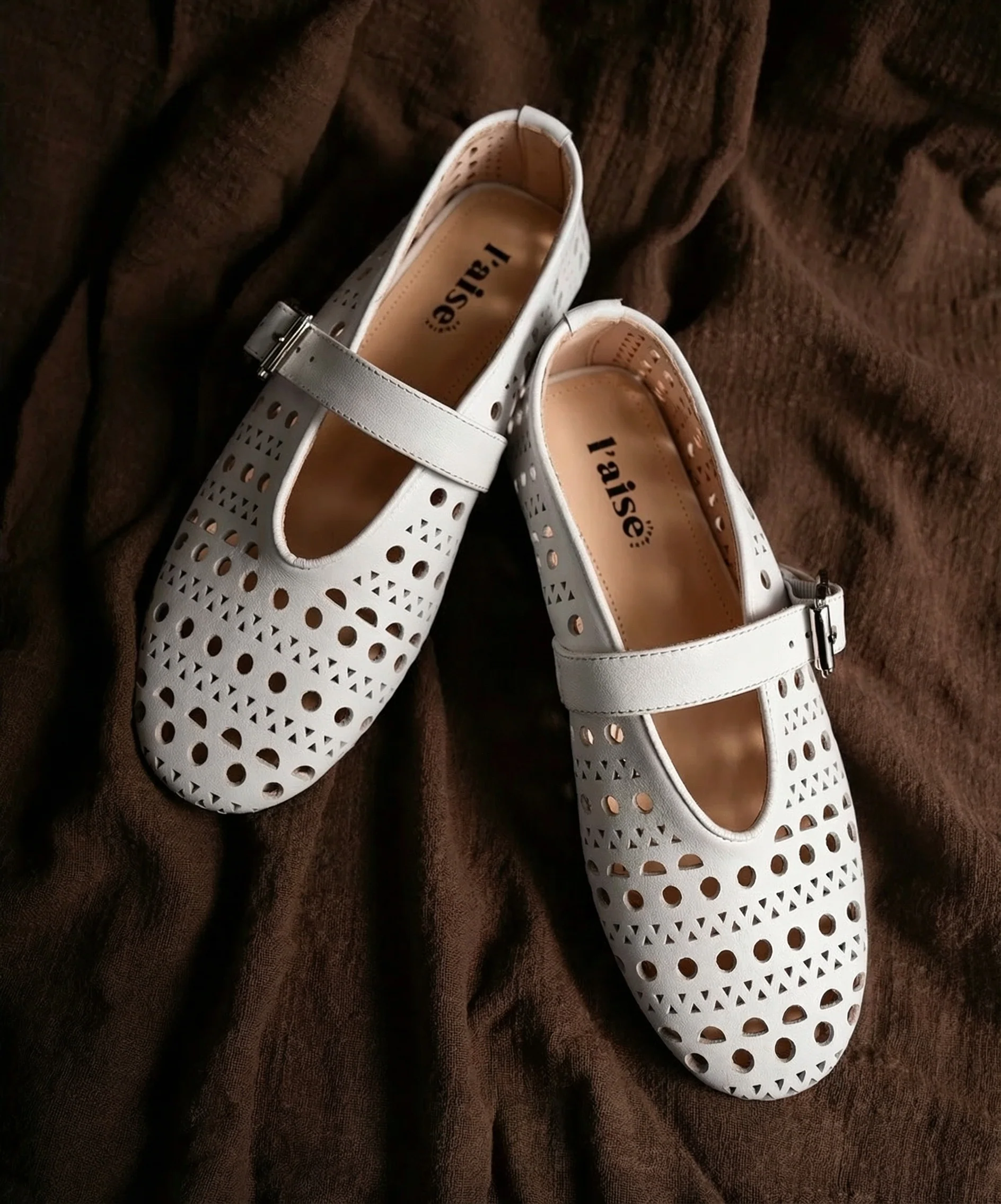 Perforated Calfskin Mary Jane Flats - Image 5