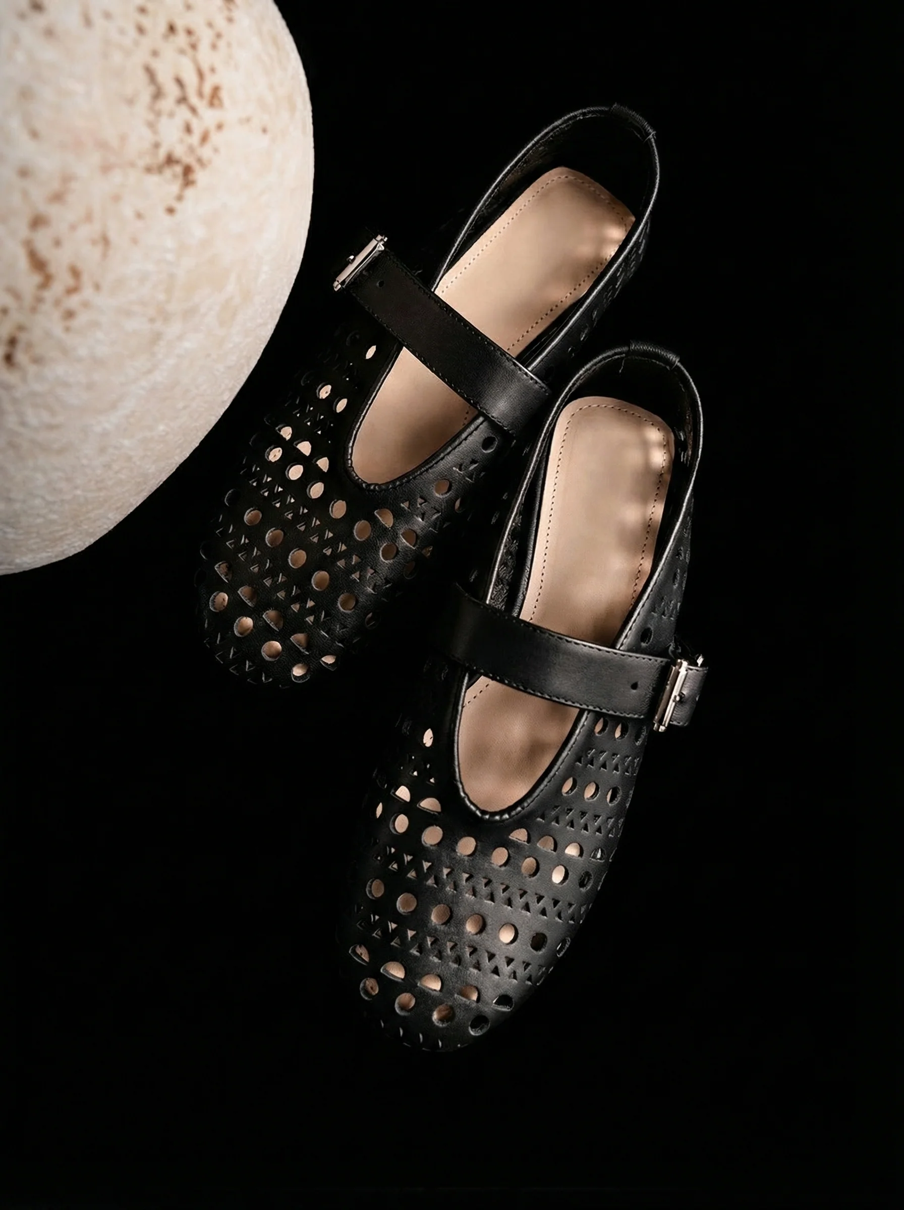 Perforated Calfskin Mary Jane Flats - Image 7