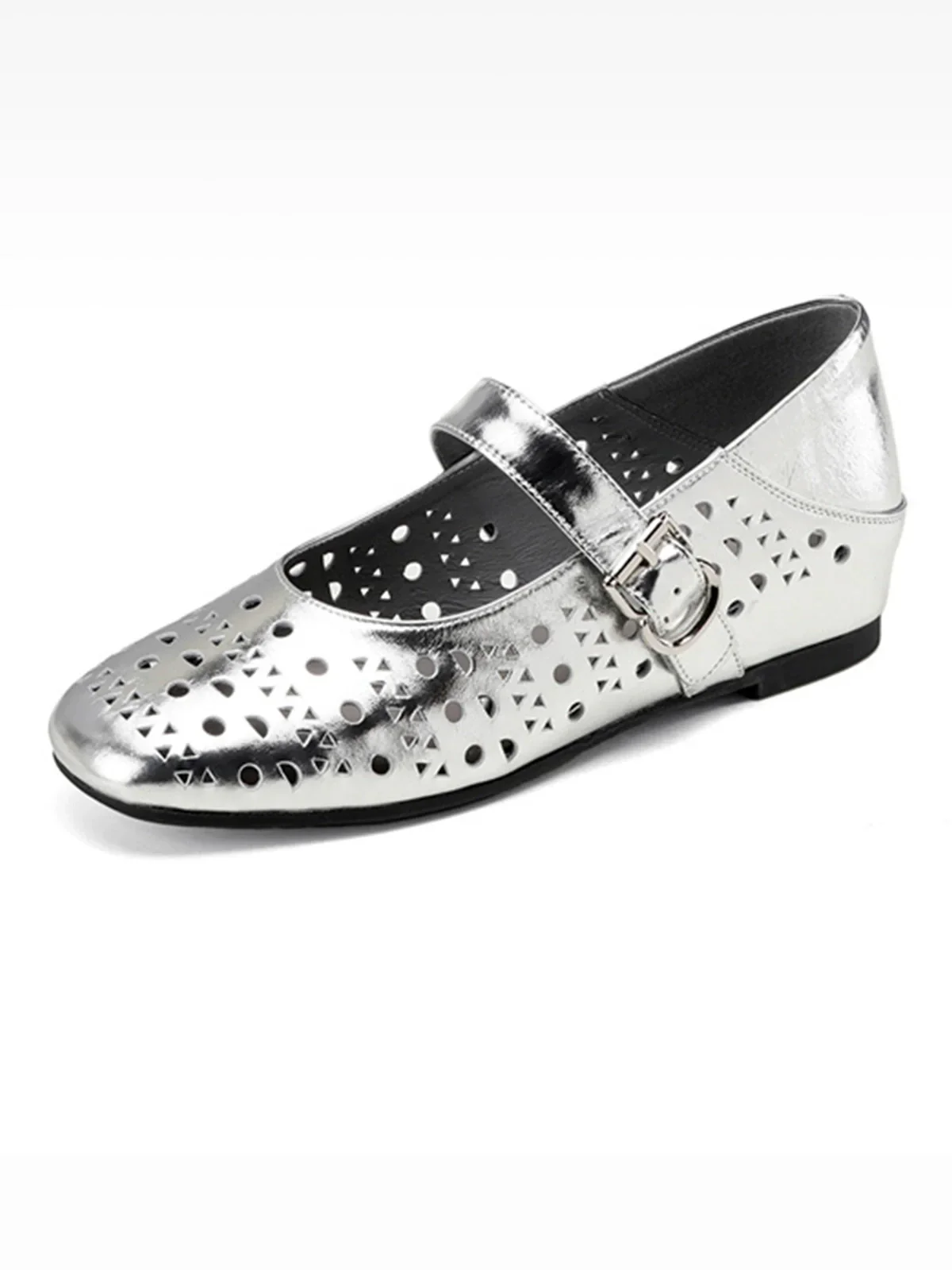 Perforated Leather Mary Jane Flats - Image 2