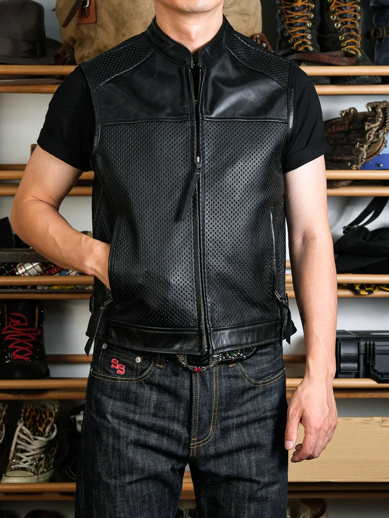 Perforated Leather Moto Vest - Image 4