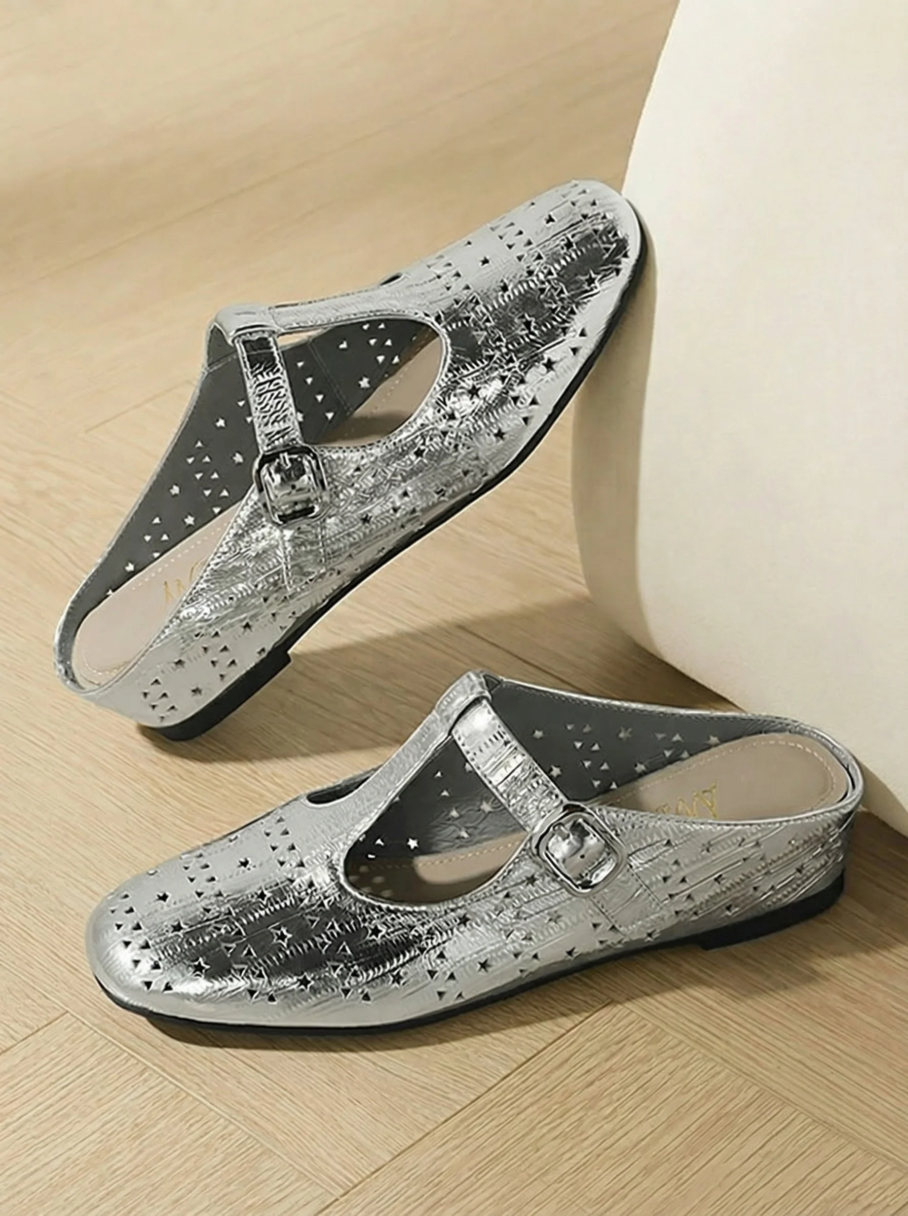 Perforated T-strap Mary Jane Mules
