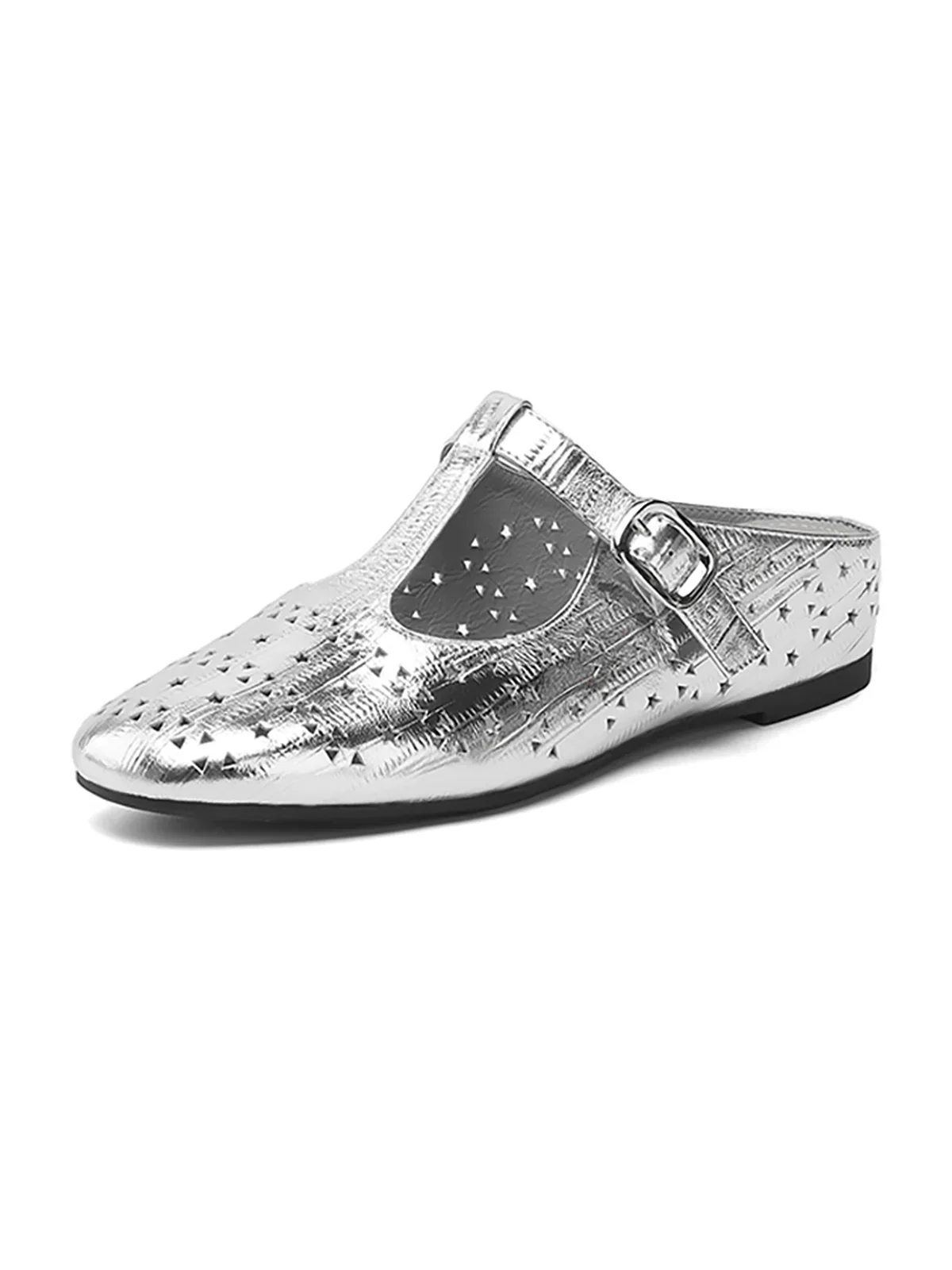 Perforated T-strap Mary Jane Mules - Image 2