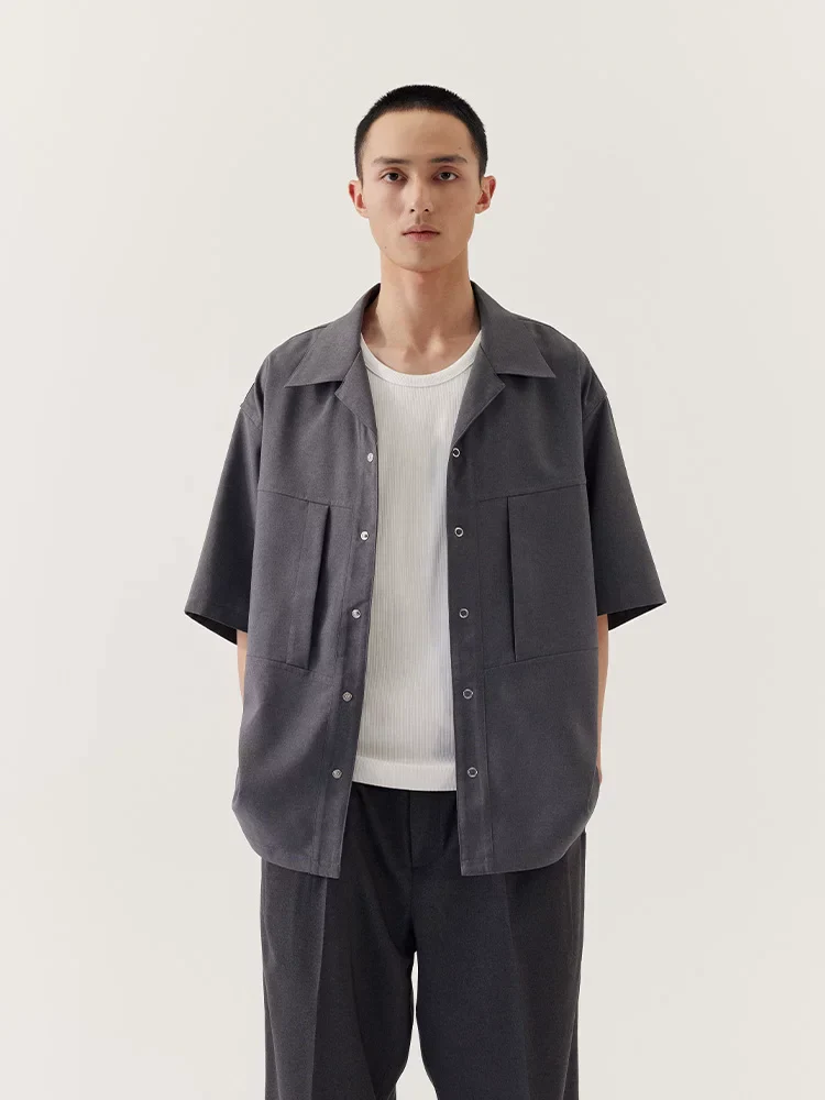 Phil Grey Cuban-Collar Short-Sleeve Shirt