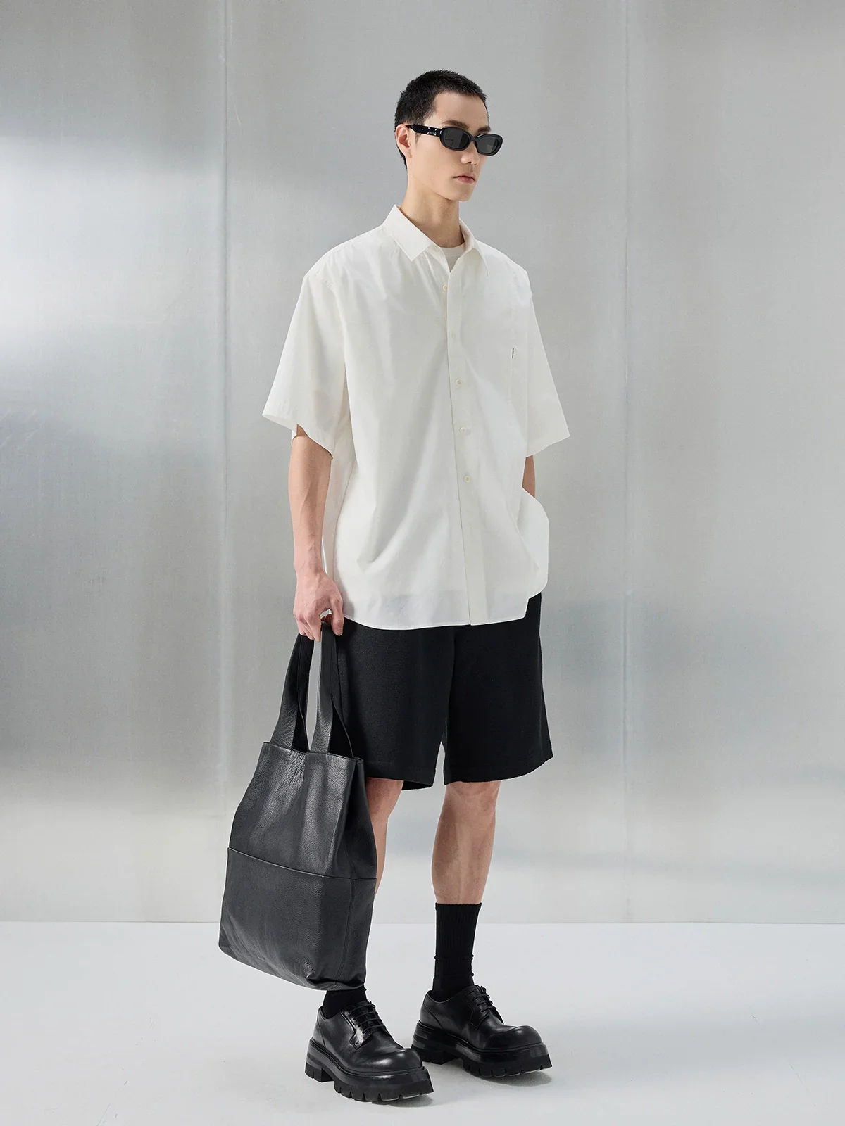 Pima Cotton Blend Narrow Square-Collar Shirt - Image 3