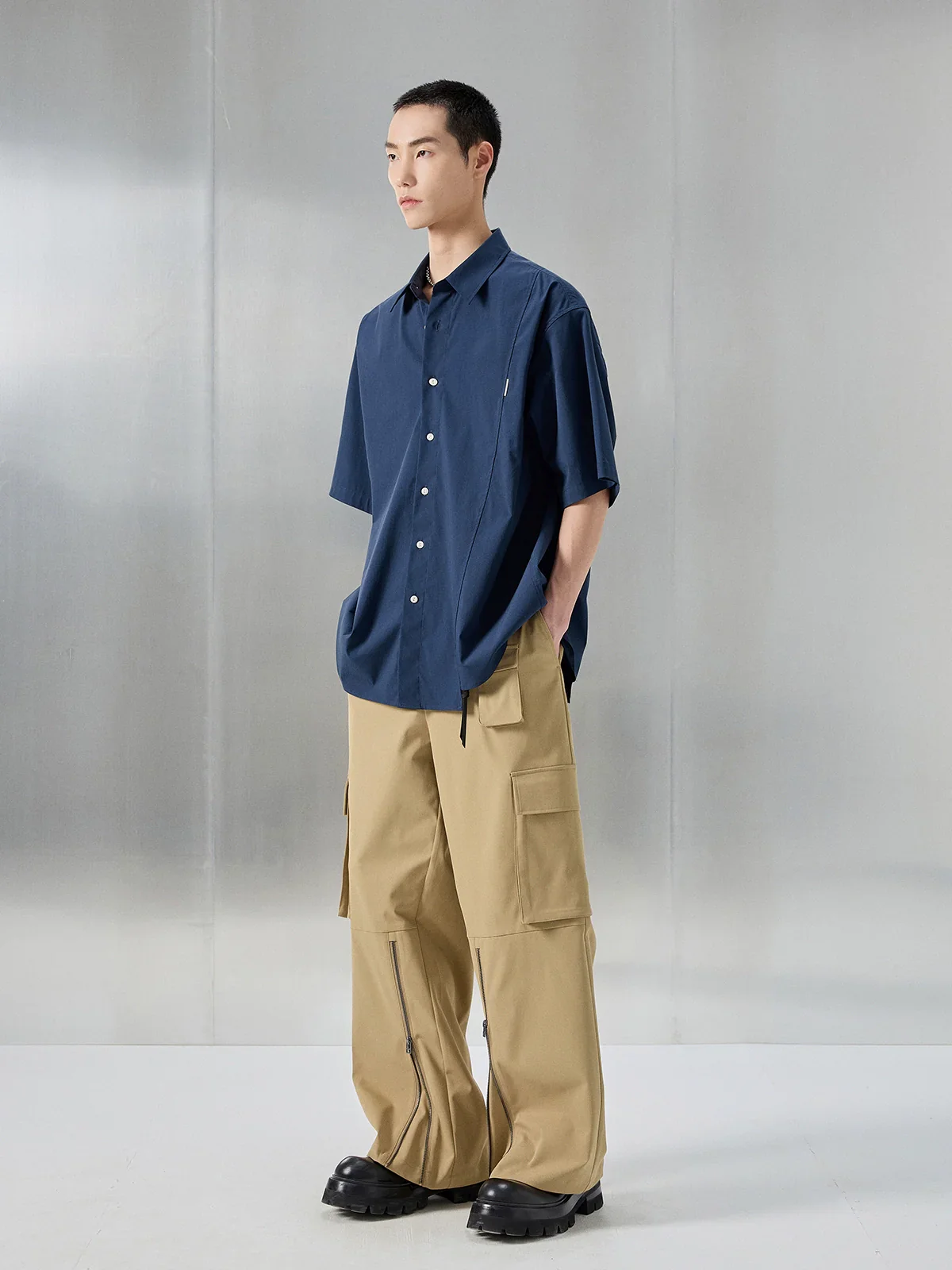 Pima Cotton Blend Narrow Square-Collar Shirt - Image 5