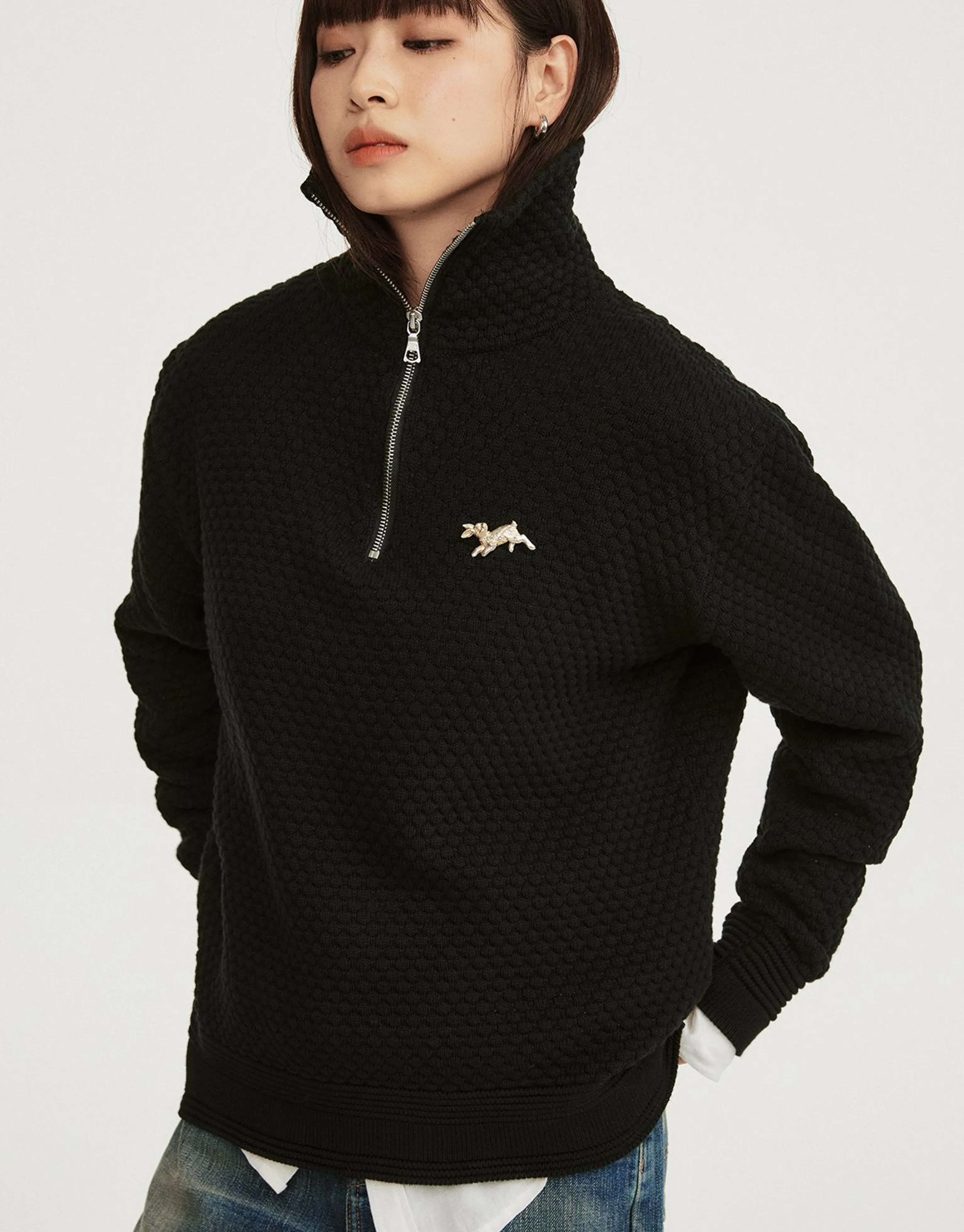 Pineapple Knit Quarter-Zip Pullover - Image 5