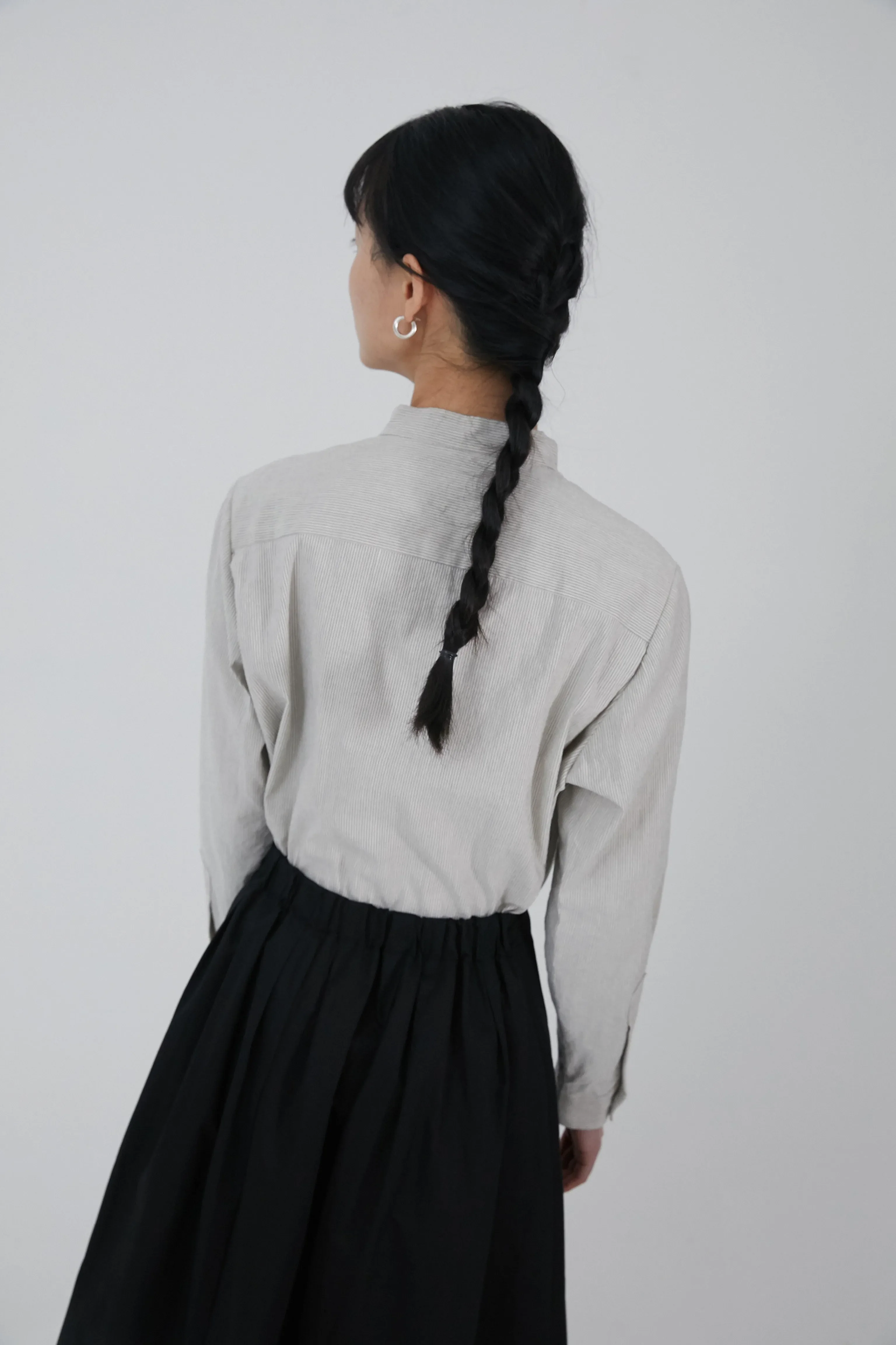 Pinstripe Band Collar Shirt - Image 2