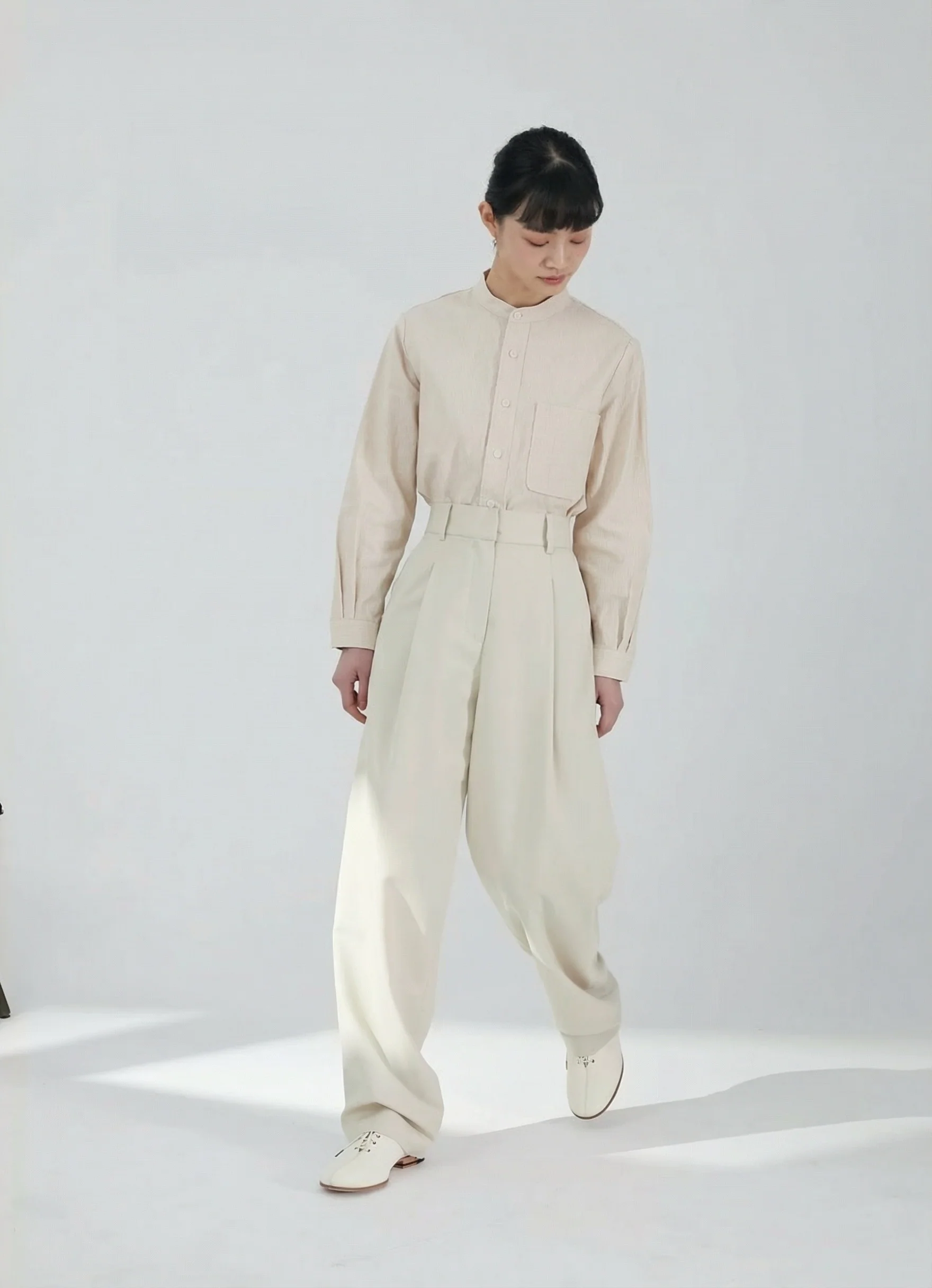 Pinstripe Band Collar Shirt - Image 3