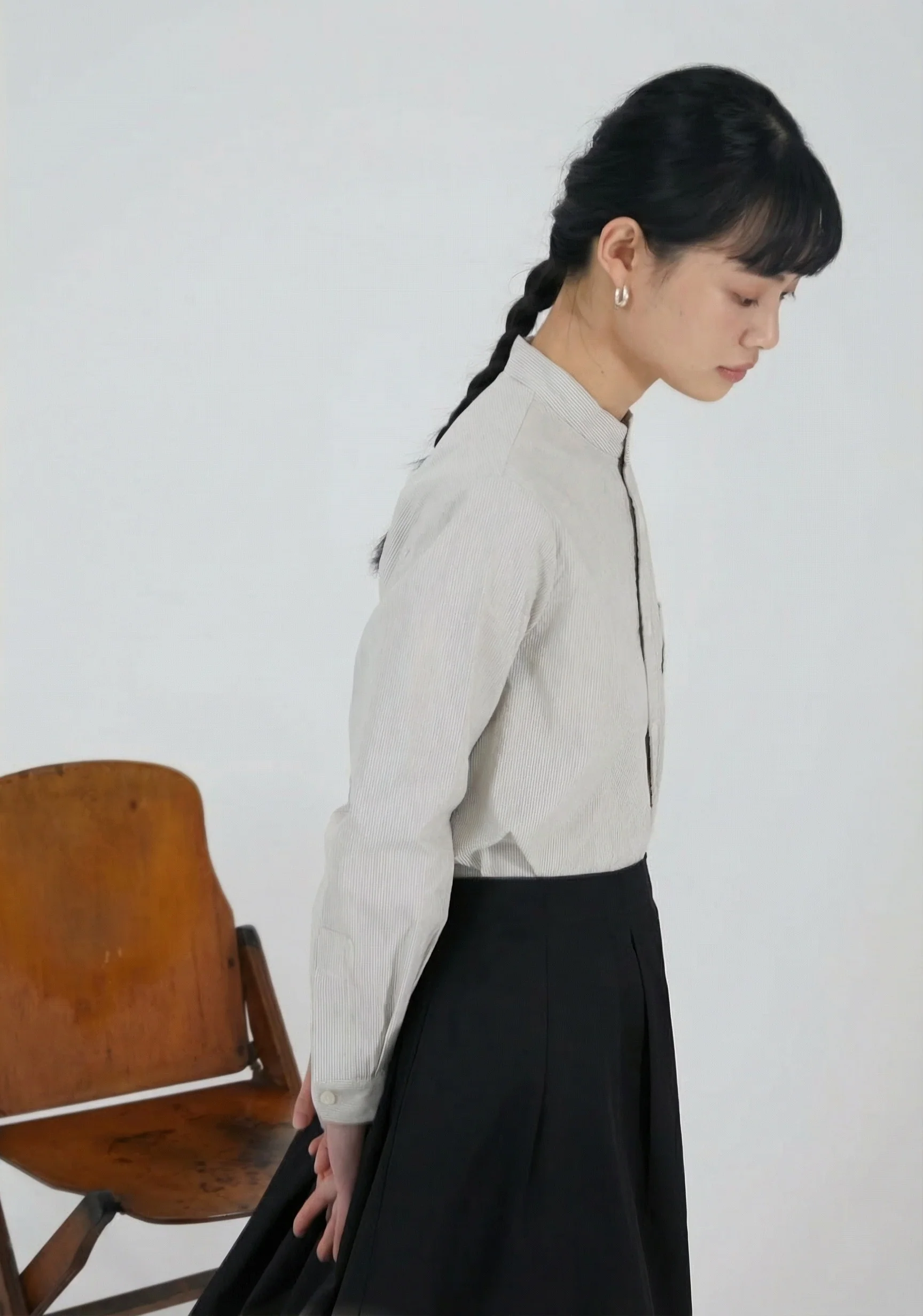 Pinstripe Band Collar Shirt - Image 4