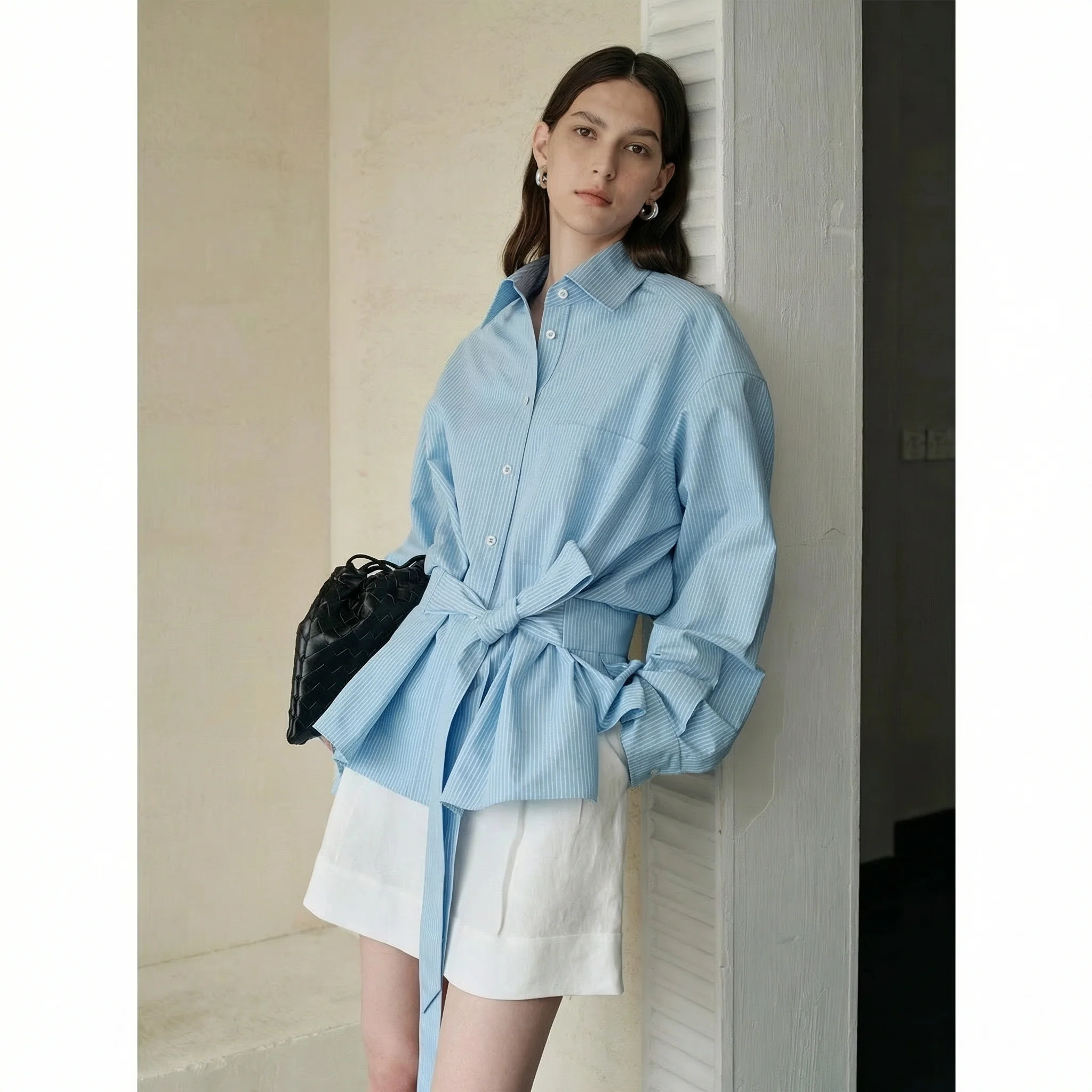 Pinstripe Belted Shirt - Image 3