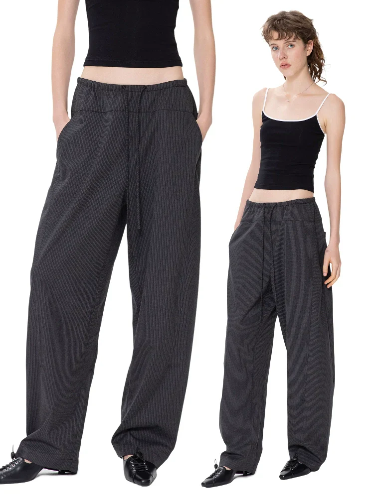 Pinstripe Drawstring Wide-Leg Trousers