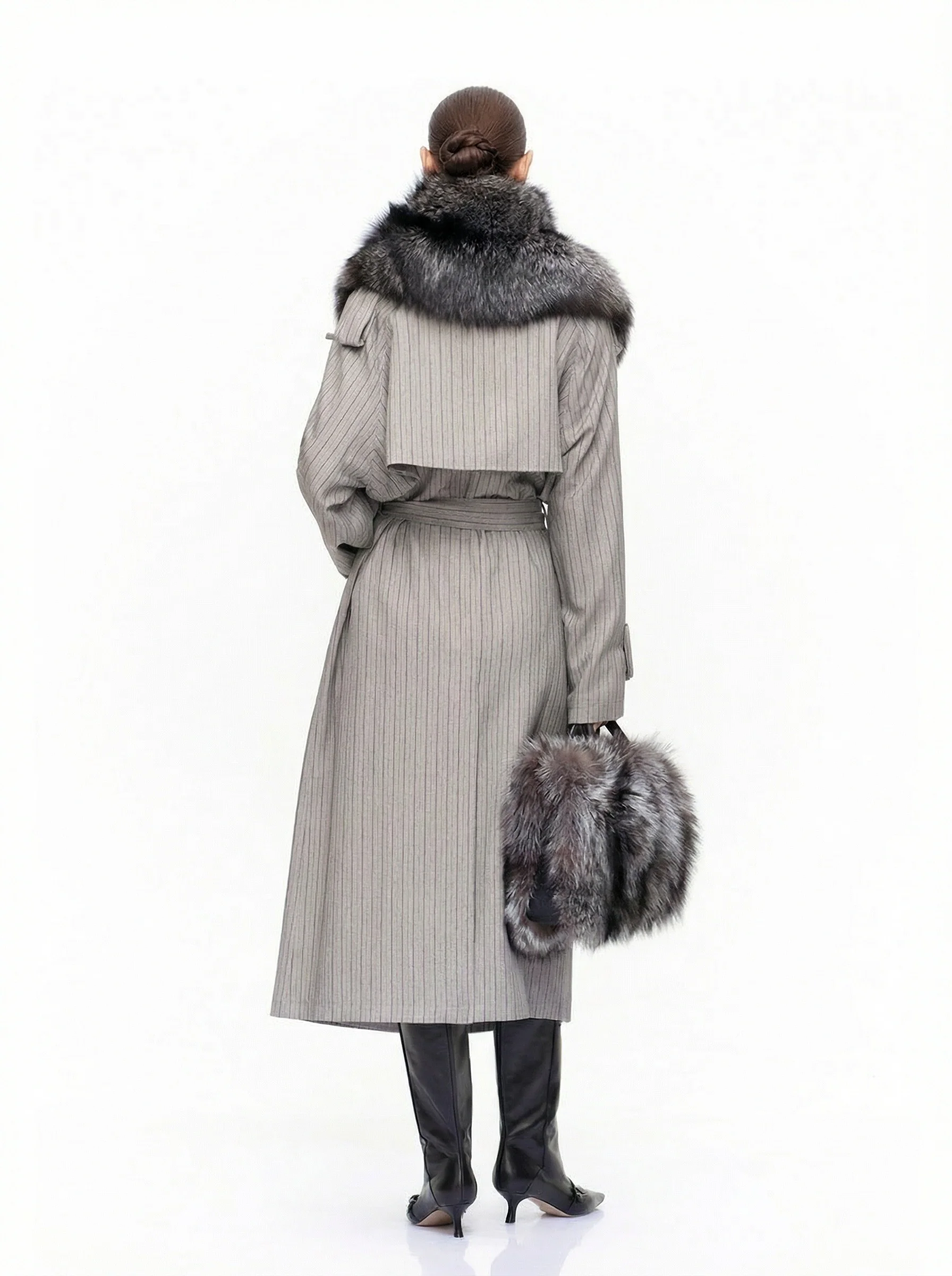 Pinstripe Fur-Collar Trench - Image 2