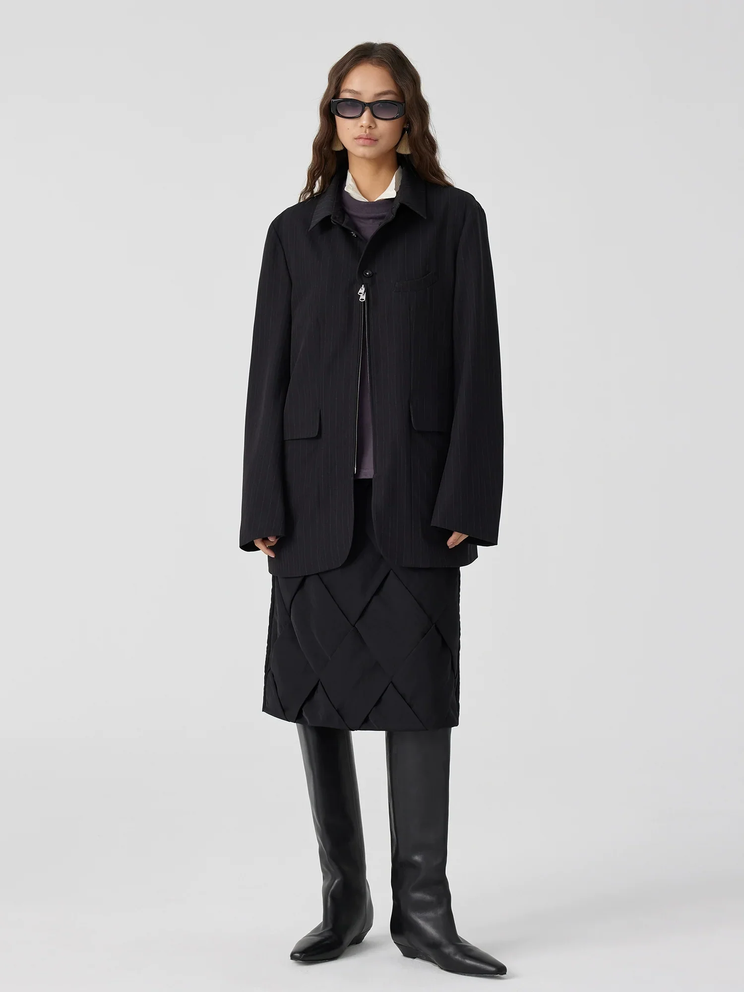 Pinstripe Half-Zip Blazer - Image 2