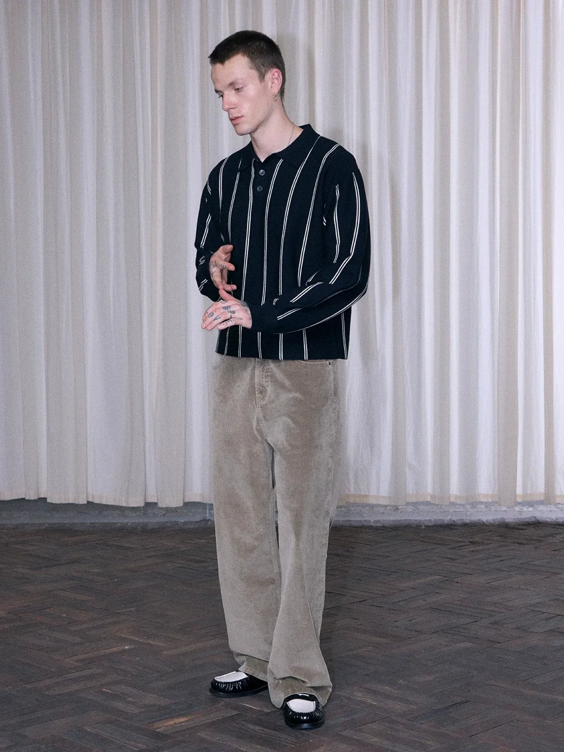Pinstripe Knit Polo Sweater - Image 2