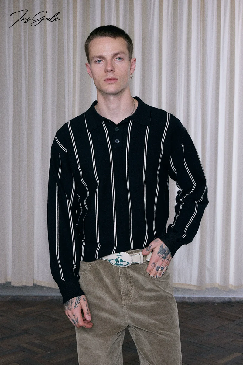Pinstripe Knit Polo Sweater - Image 5
