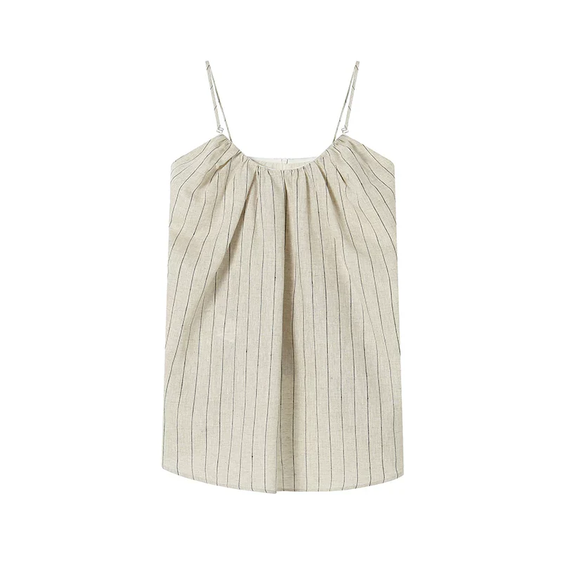 Pinstripe Linen Cami & Wide-Leg Pant Set - Image 3
