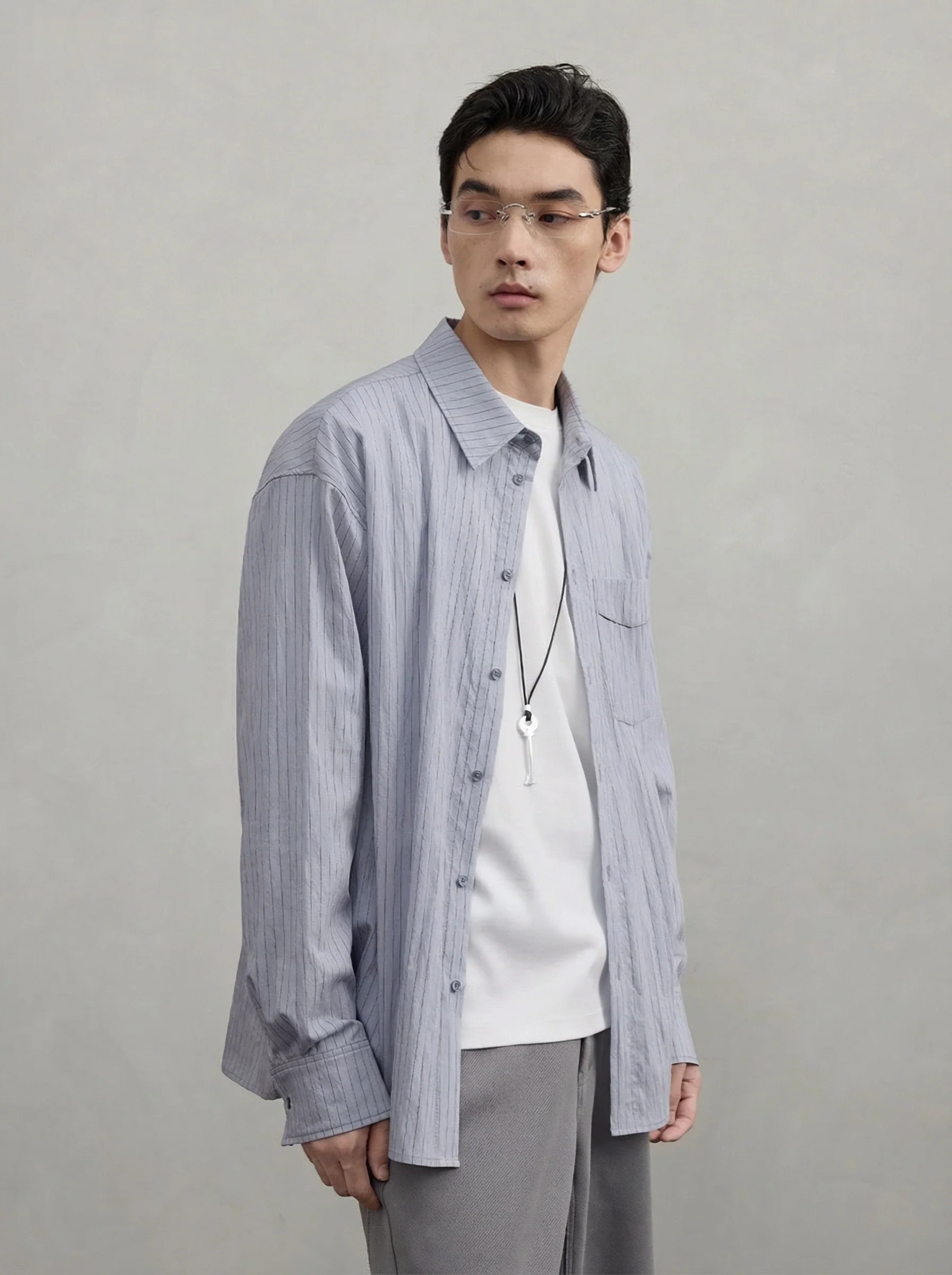 Pinstripe Lyocell Oversized Shirt - Image 3