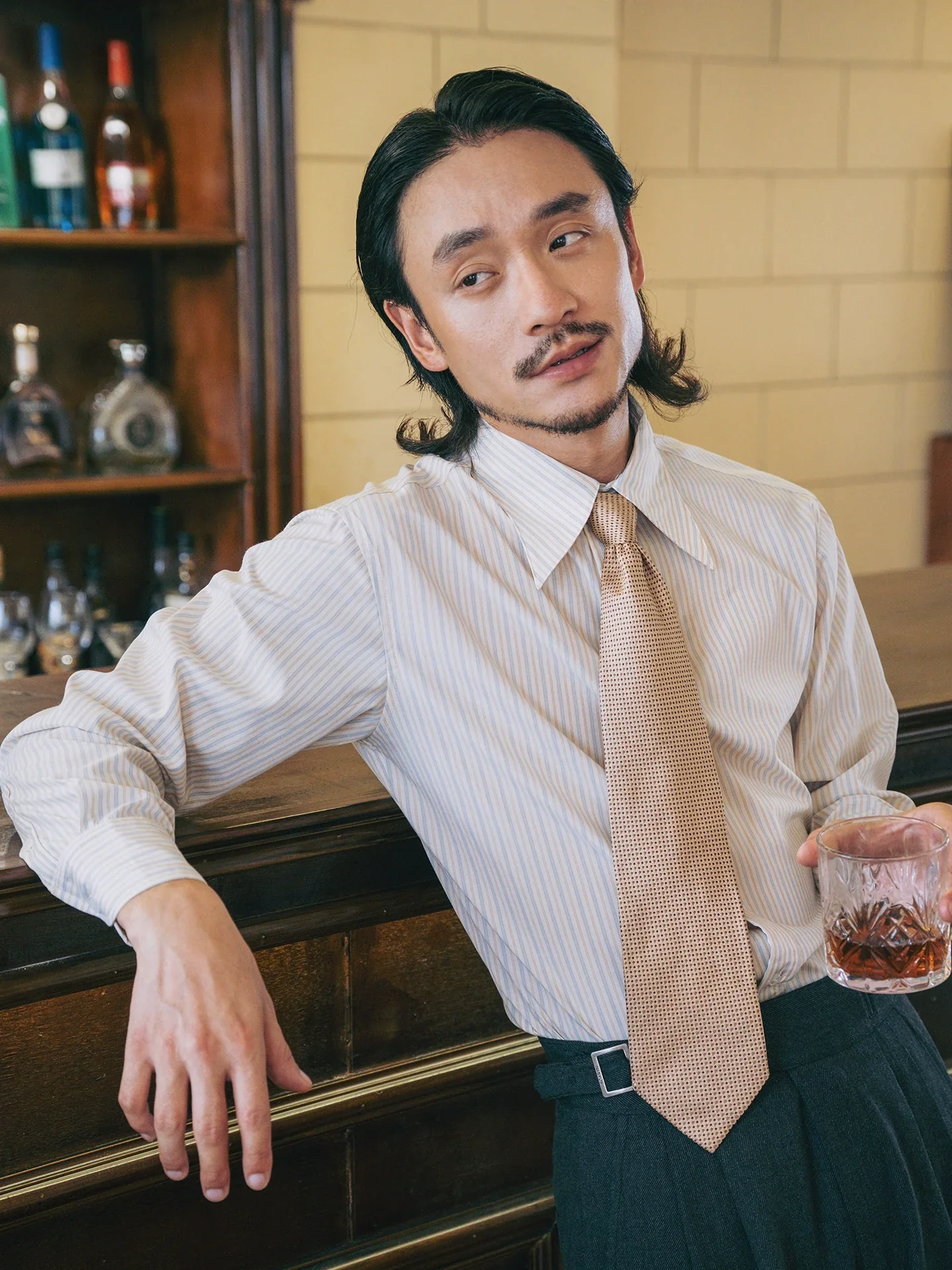 Pinstripe Spread-Collar Shirt