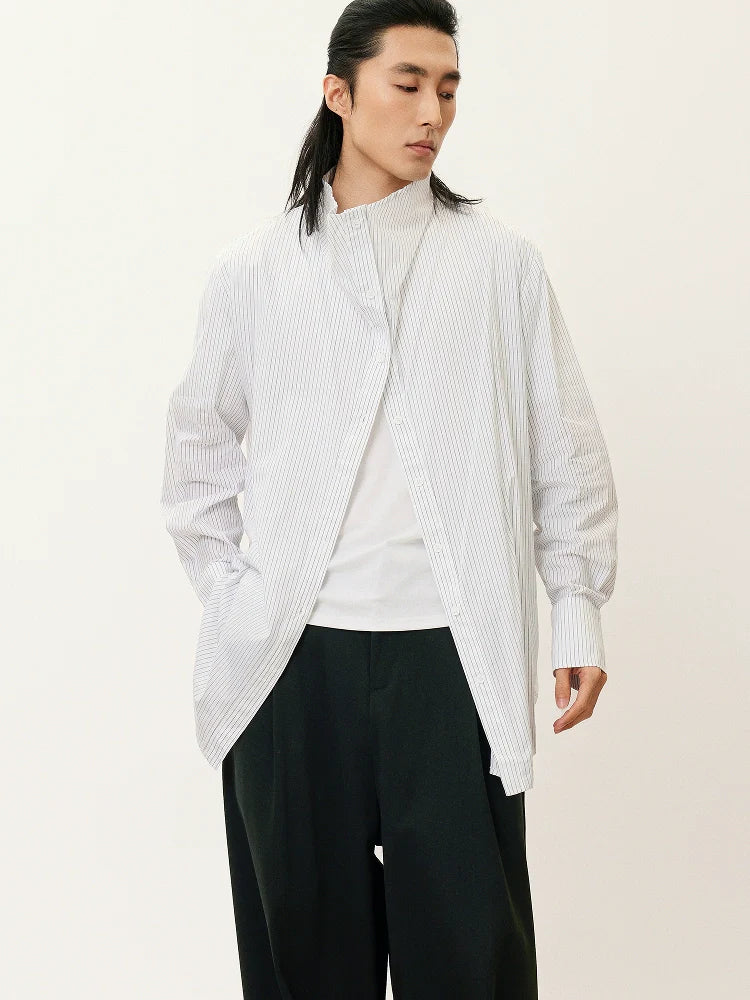 Pinstripe Stand-Collar Shirt - Image 2