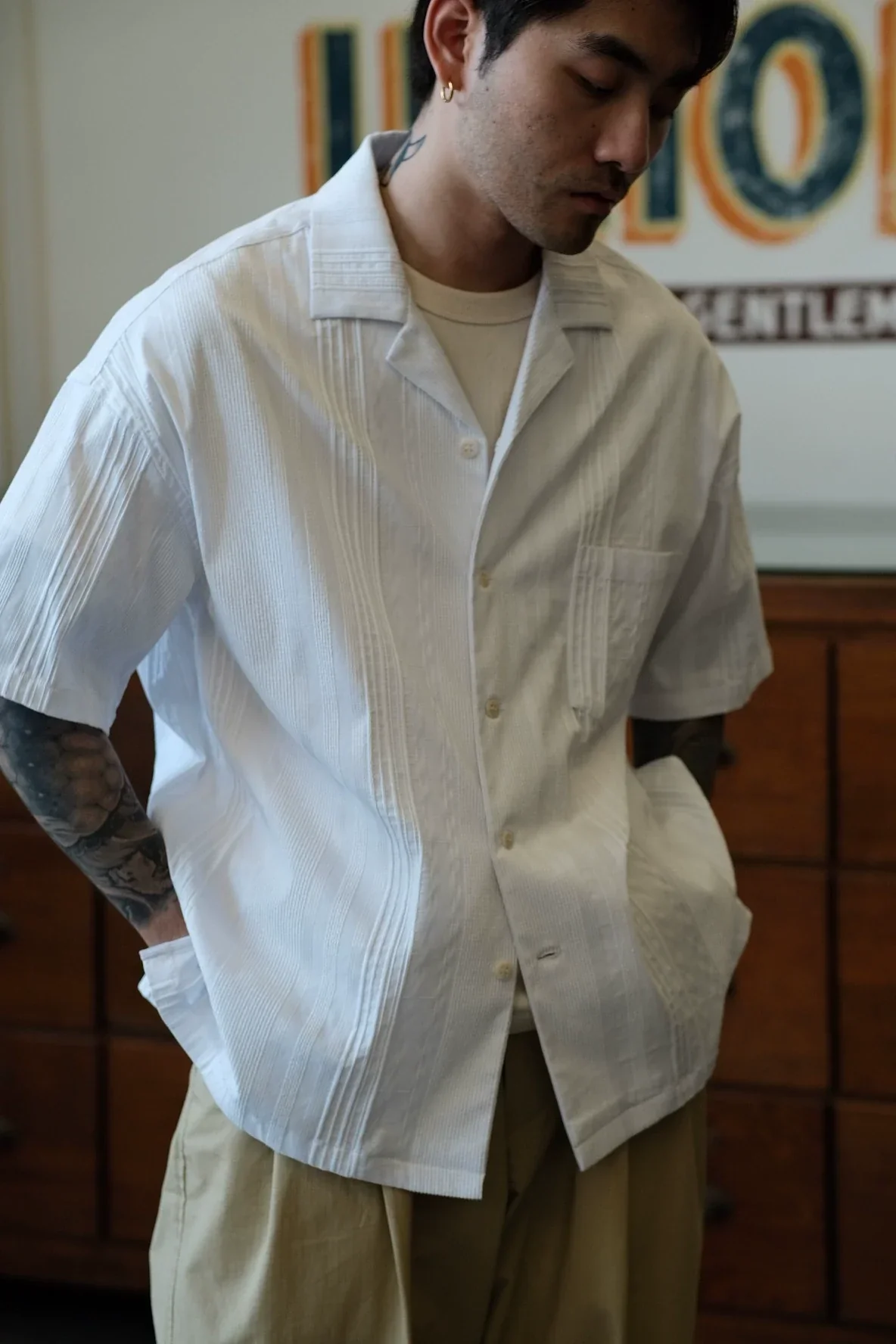 Pintuck Camp-Collar Shirt