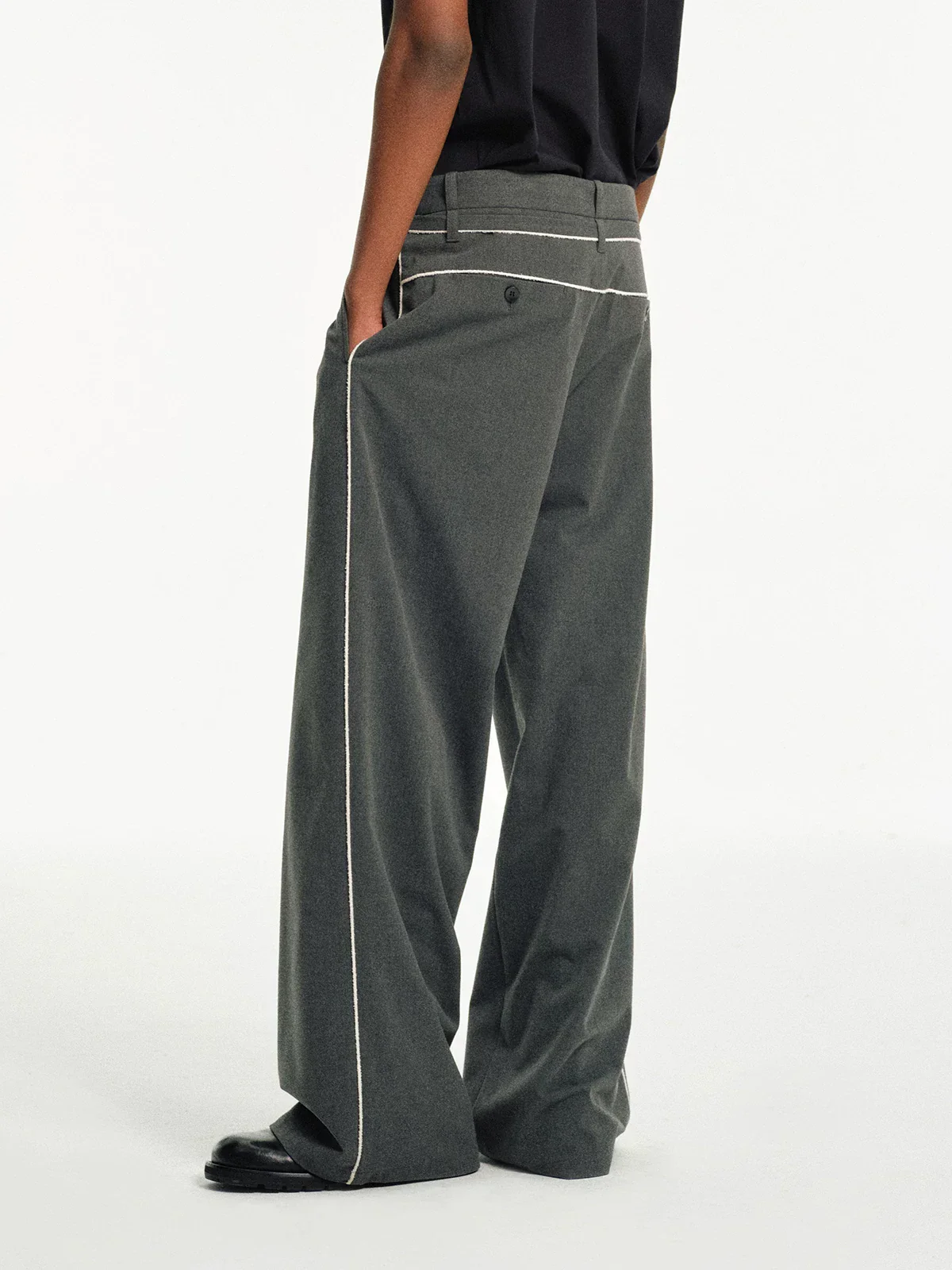 Piped Tie-Waist Wide-Leg Trousers - Image 3